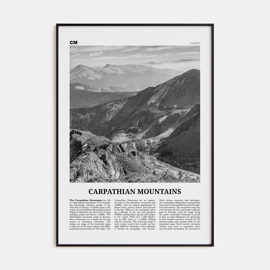 Carpathian Mountains Travel B&W Poster
