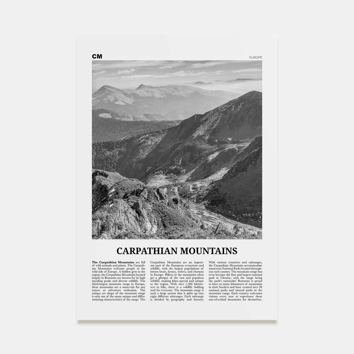 Carpathian Mountains Travel B&W Poster