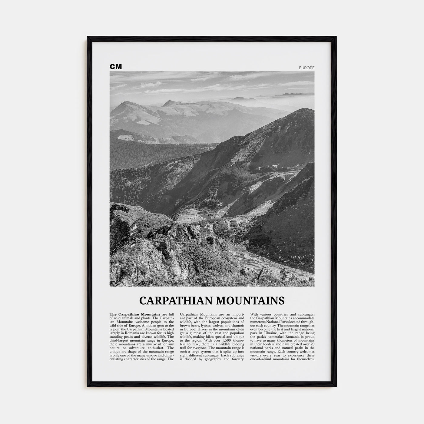 Carpathian Mountains Travel B&W Poster