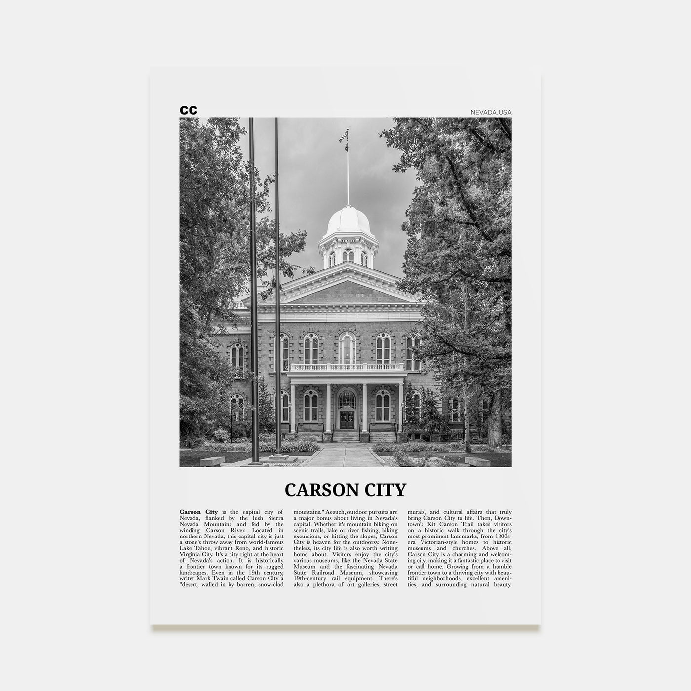 Carson City Travel B&W Poster