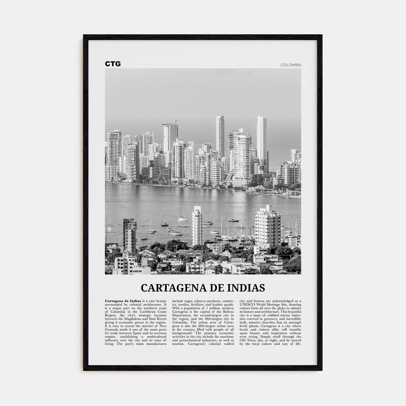 Cartagena de Indias Travel B&W Poster