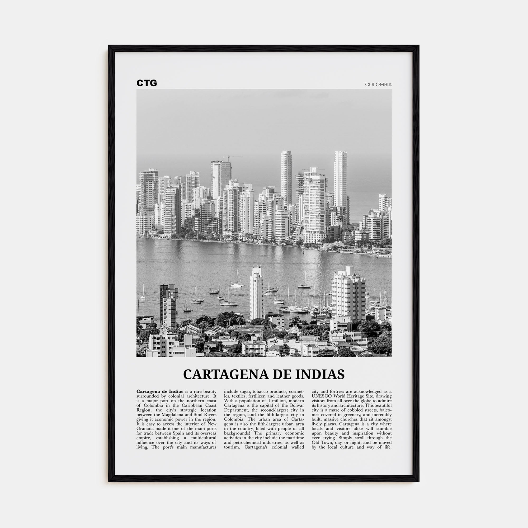 Cartagena de Indias Travel B&W Poster