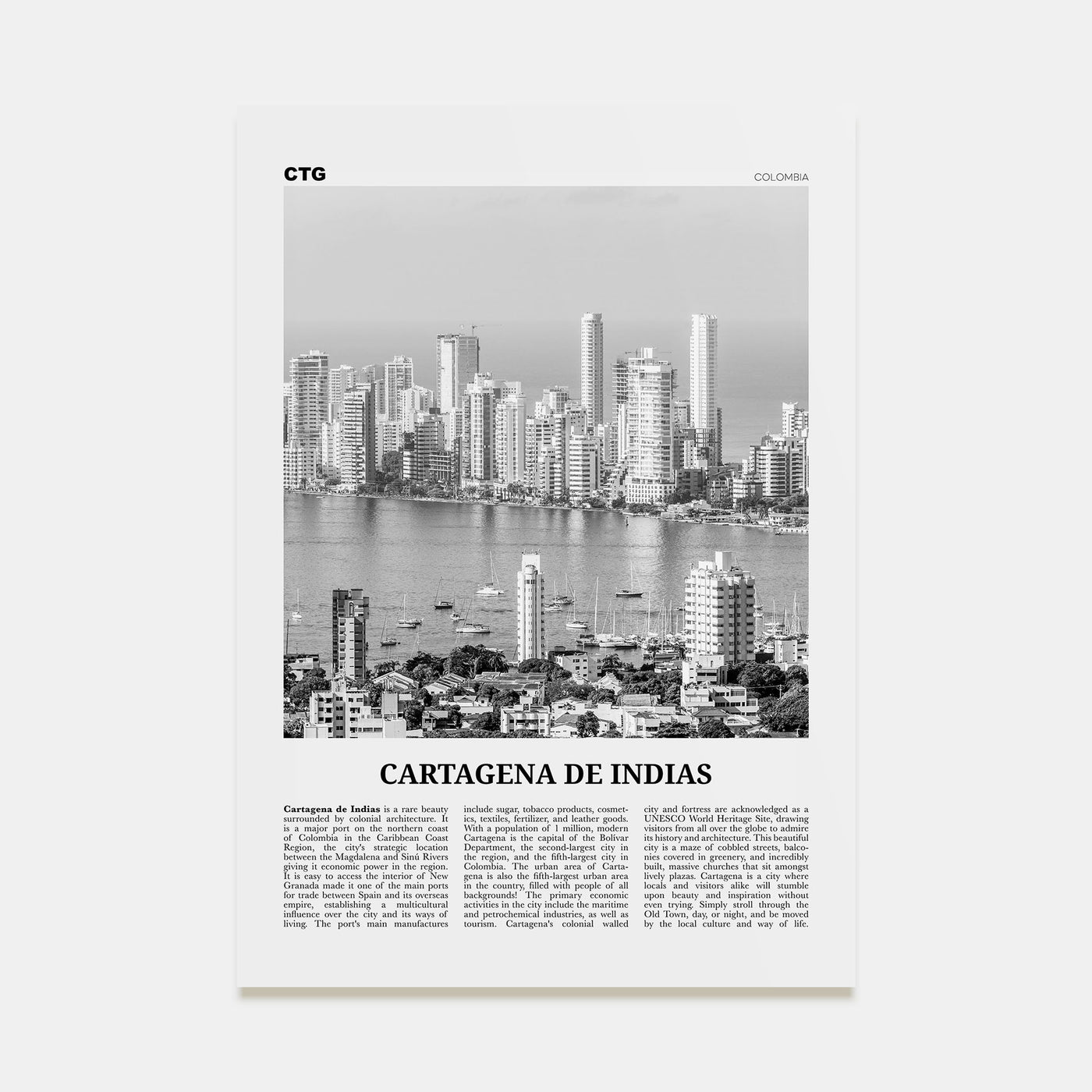 Cartagena de Indias Travel B&W Poster