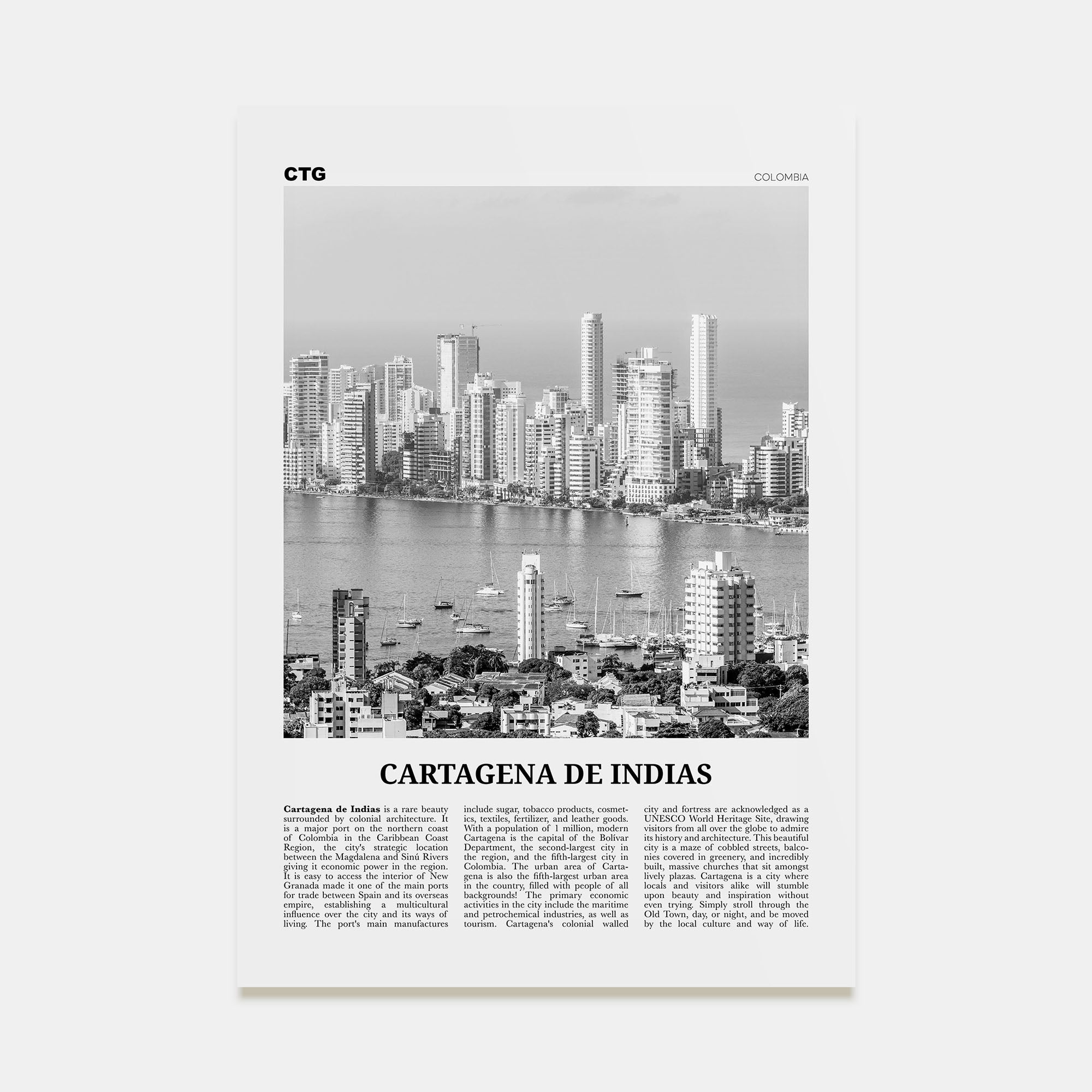 Cartagena de Indias Travel B&W Poster