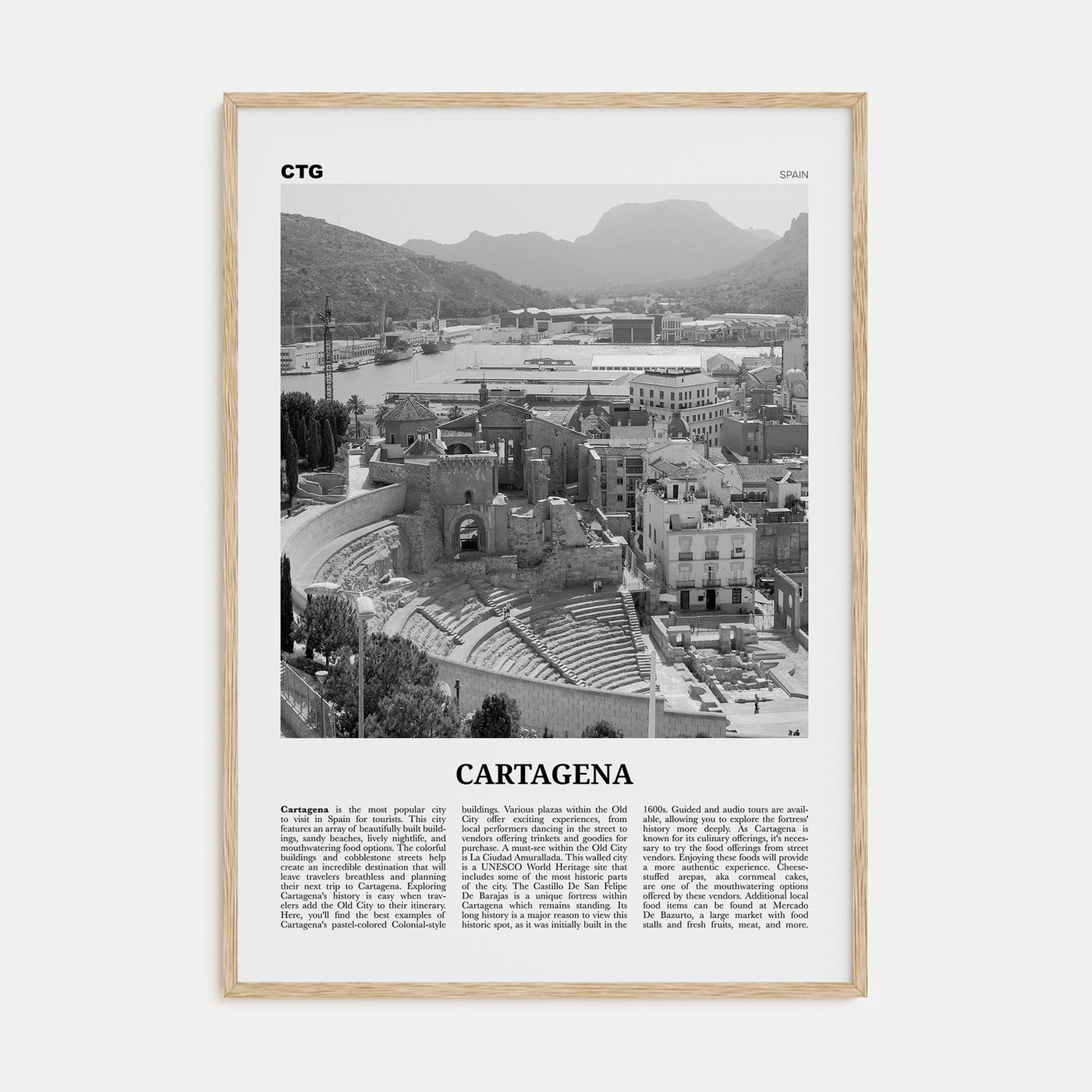 Cartagena, Spain Travel B&W Poster