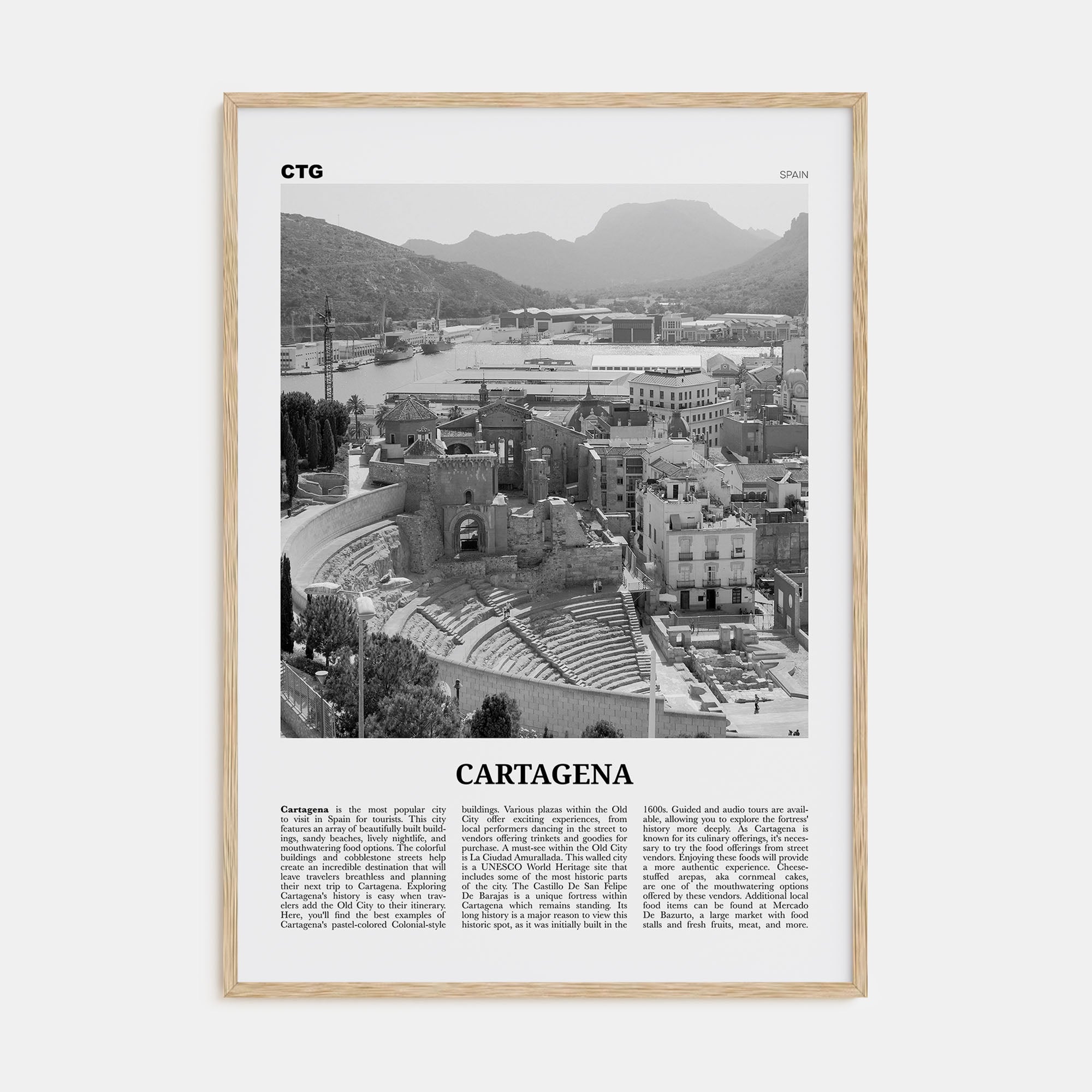 Cartagena, Spain Travel B&W Poster
