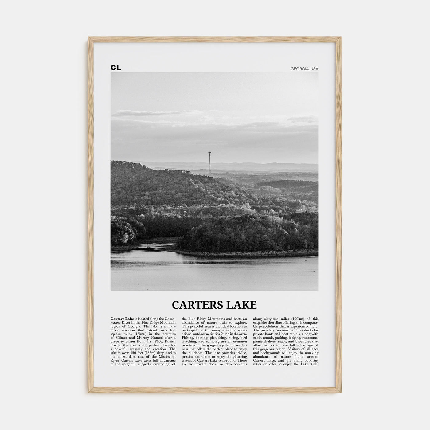 Carters Lake Travel B&W Poster
