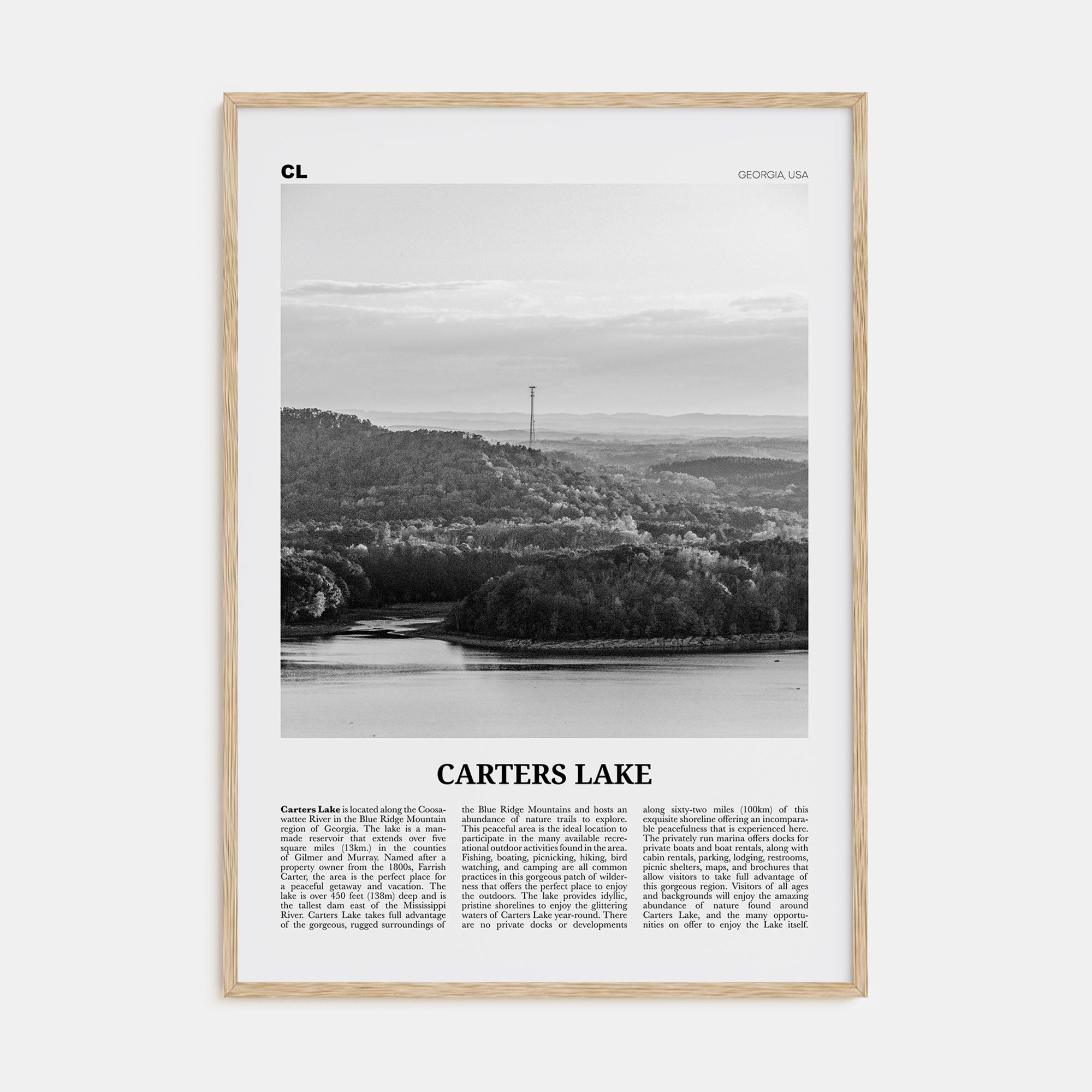 Carters Lake Travel B&W Poster