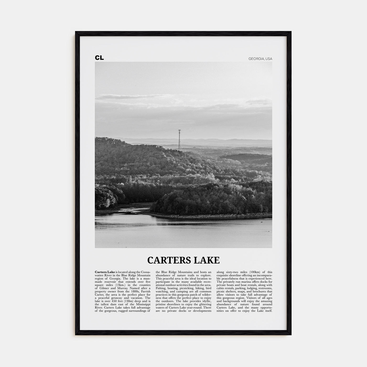 Carters Lake Travel B&W Poster