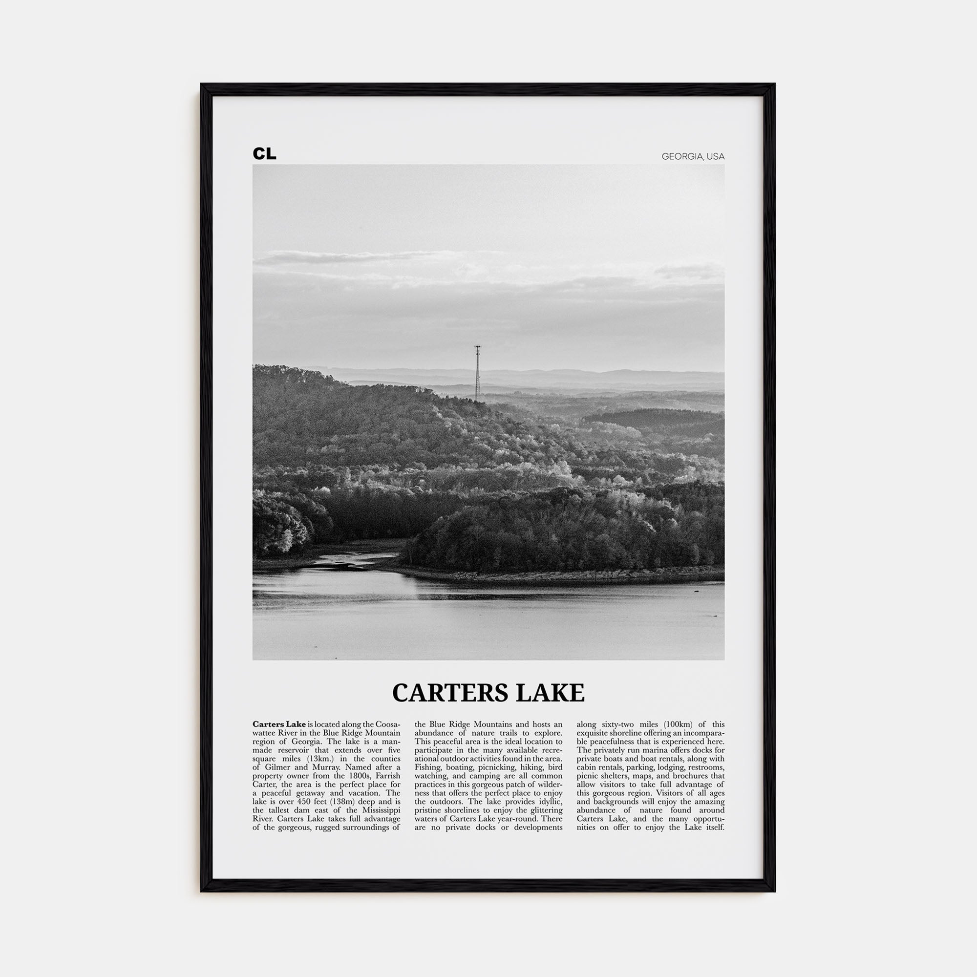 Carters Lake Travel B&W Poster