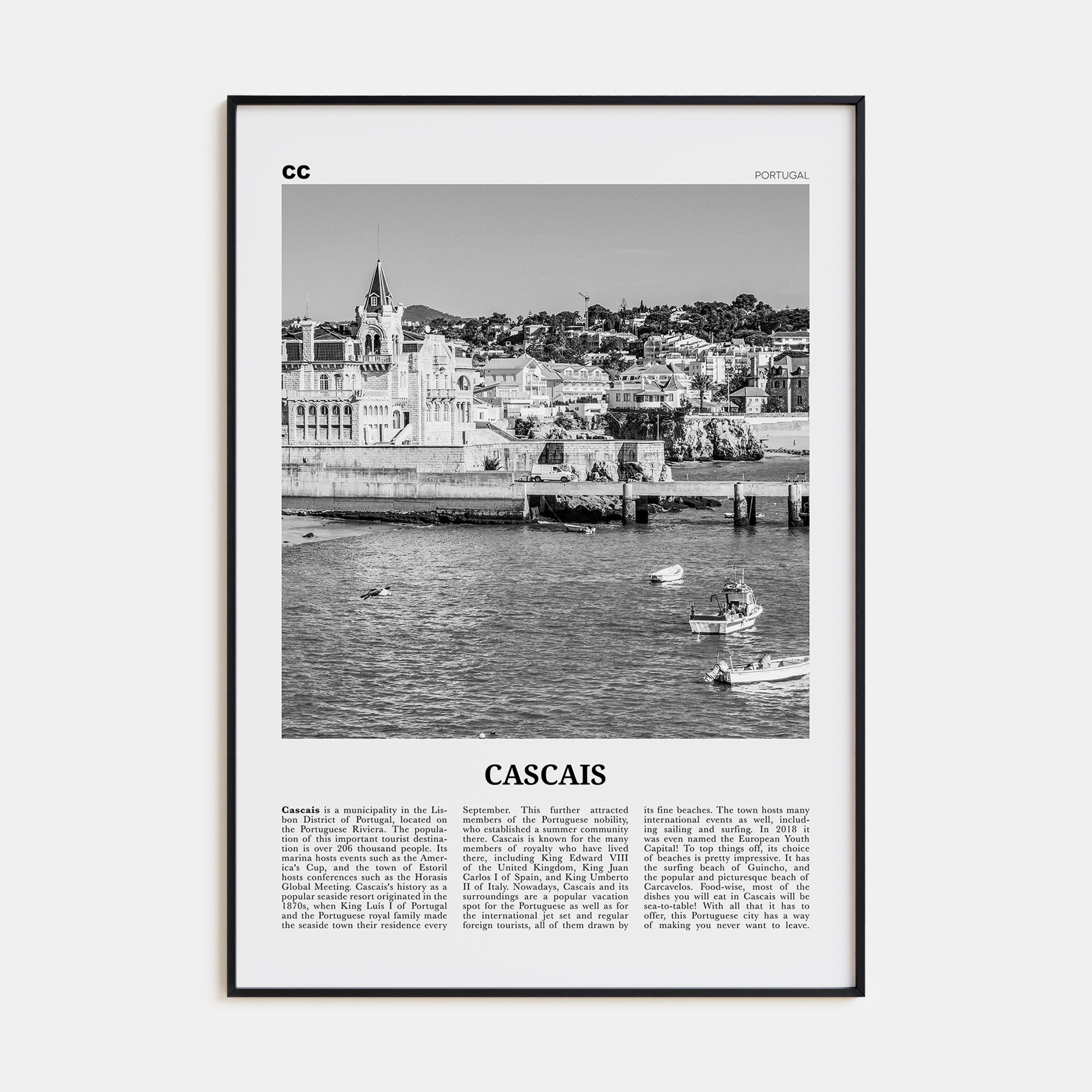 Cascais Travel B&W Poster