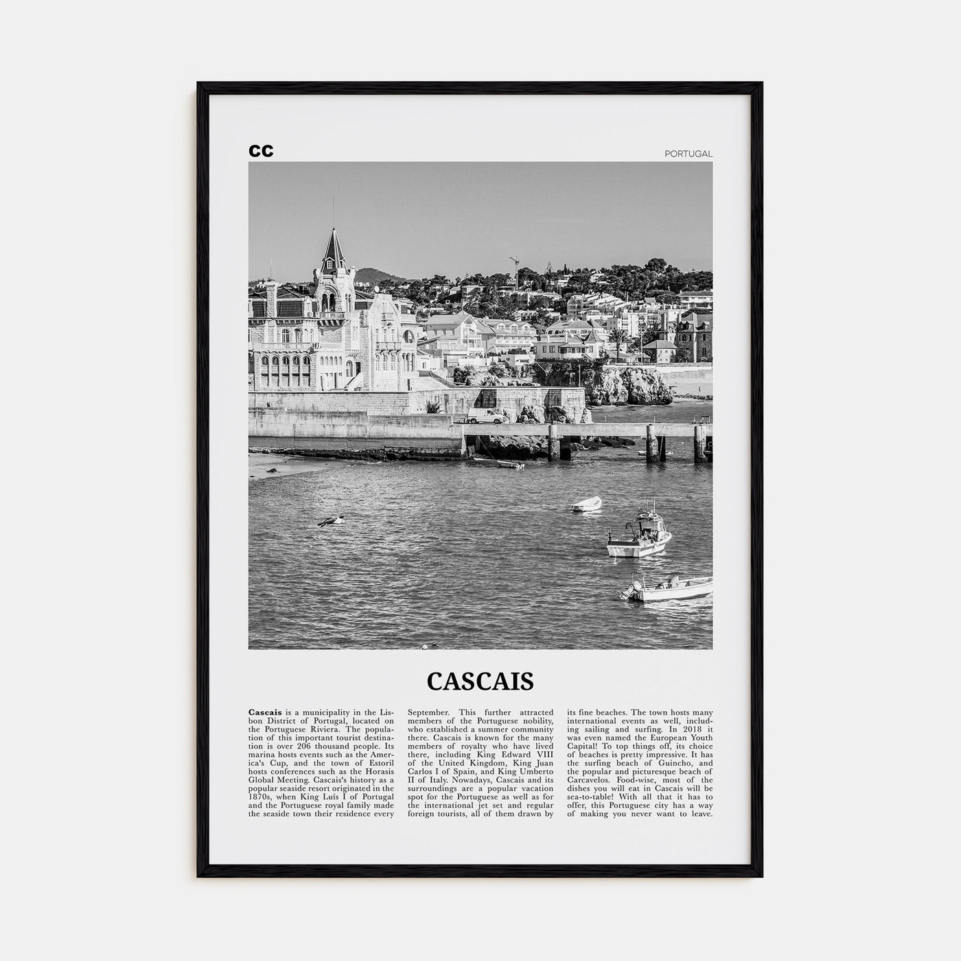 Cascais Travel B&W Poster