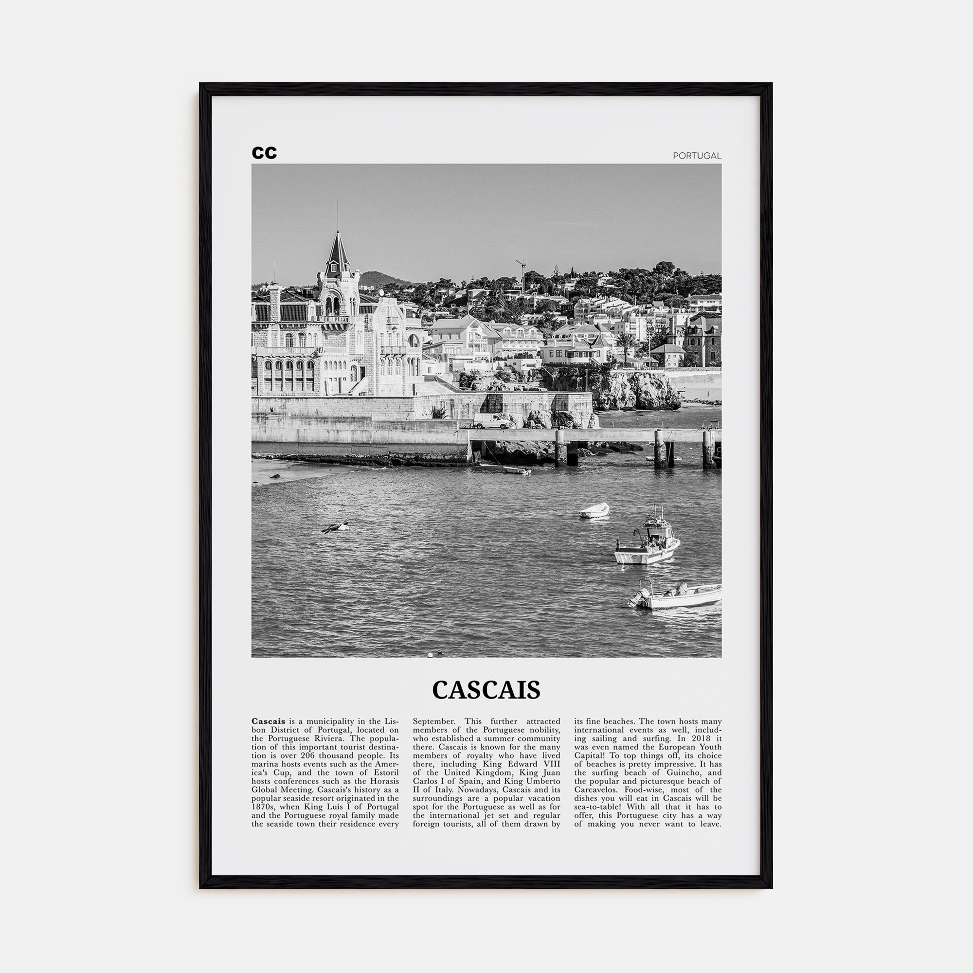 Cascais Travel B&W Poster