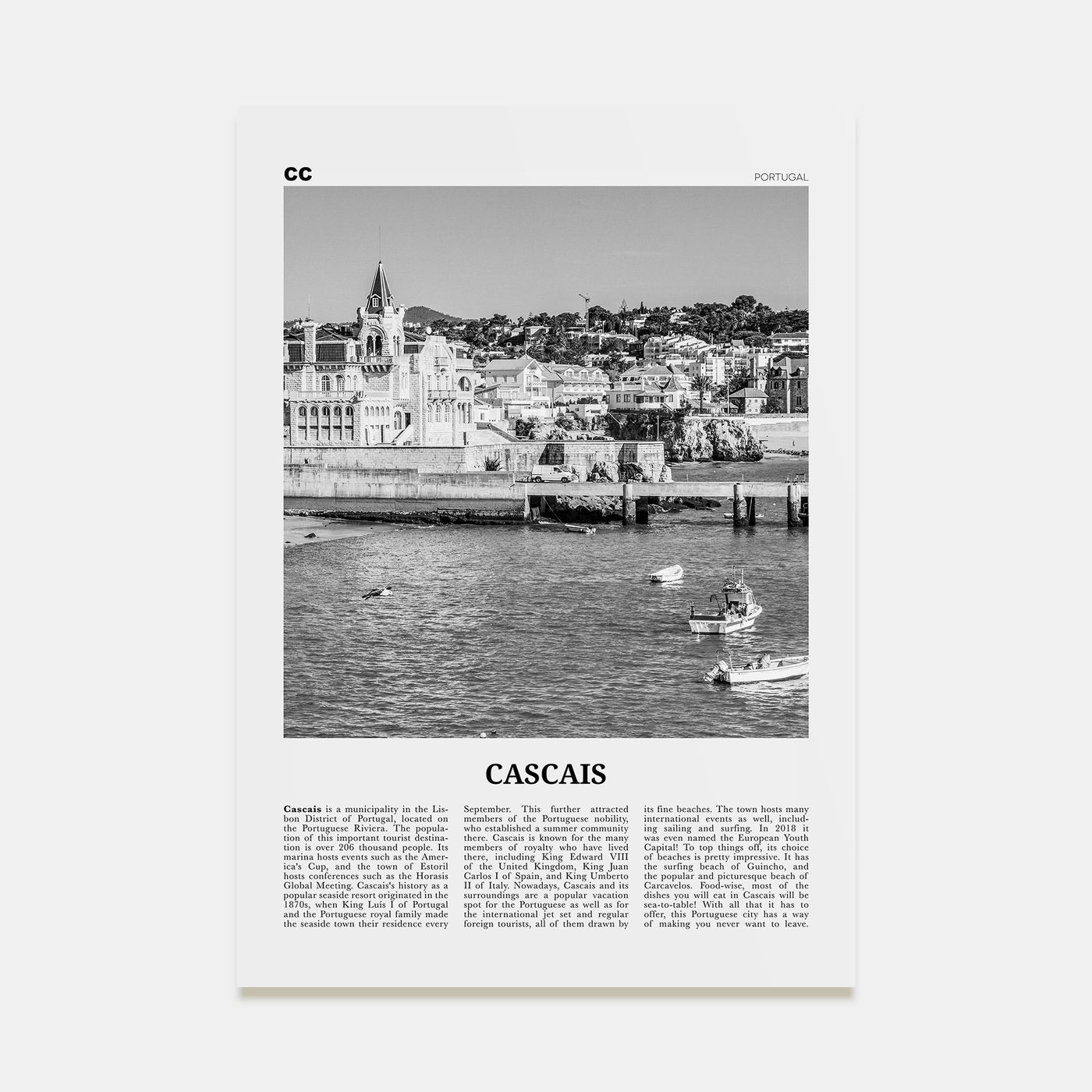 Cascais Travel B&W Poster