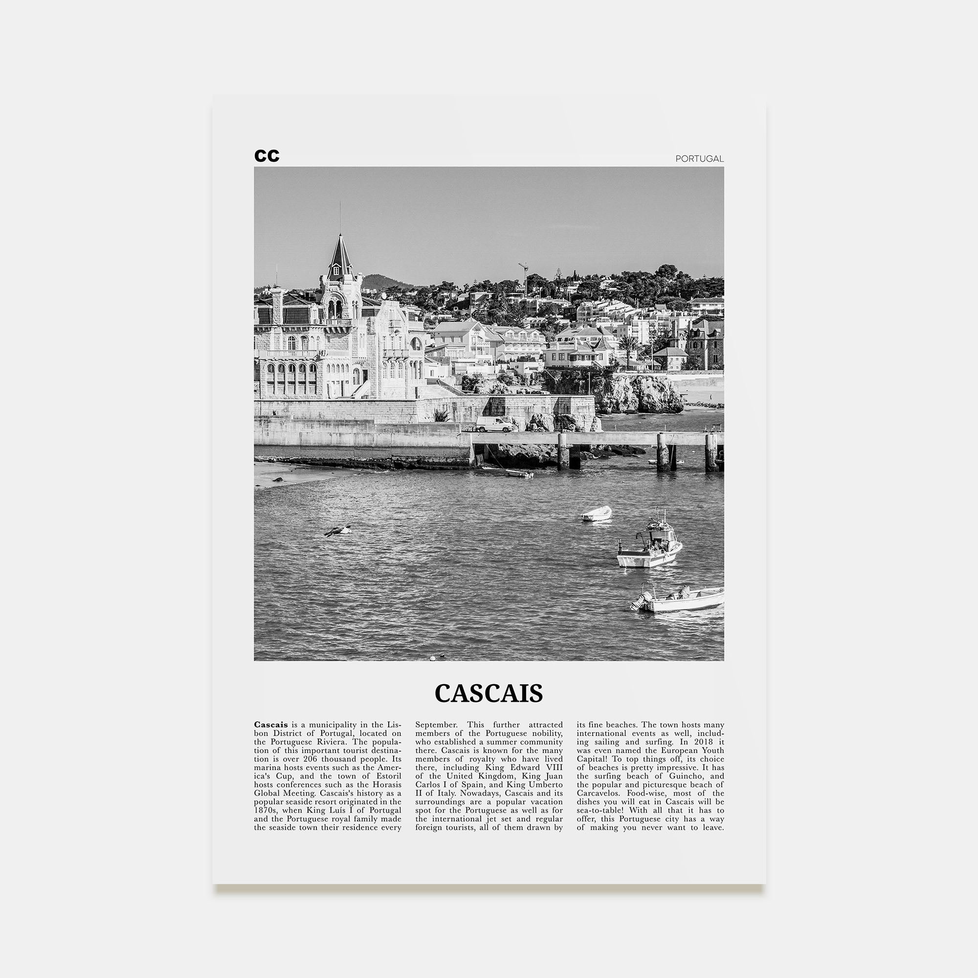 Cascais Travel B&W Poster