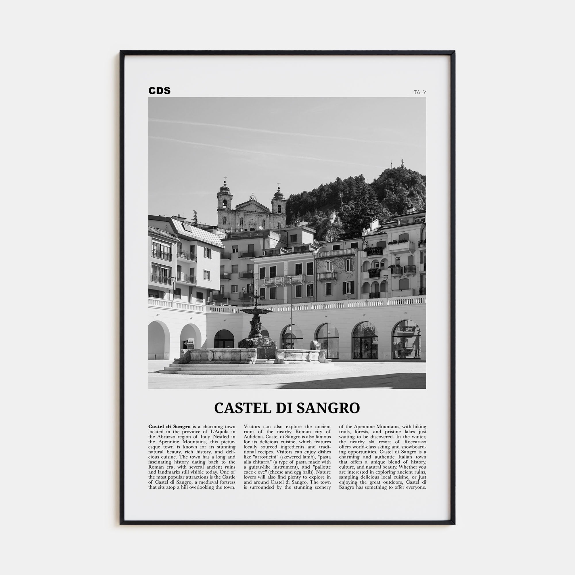 Castel di Sangro Travel B&W Poster