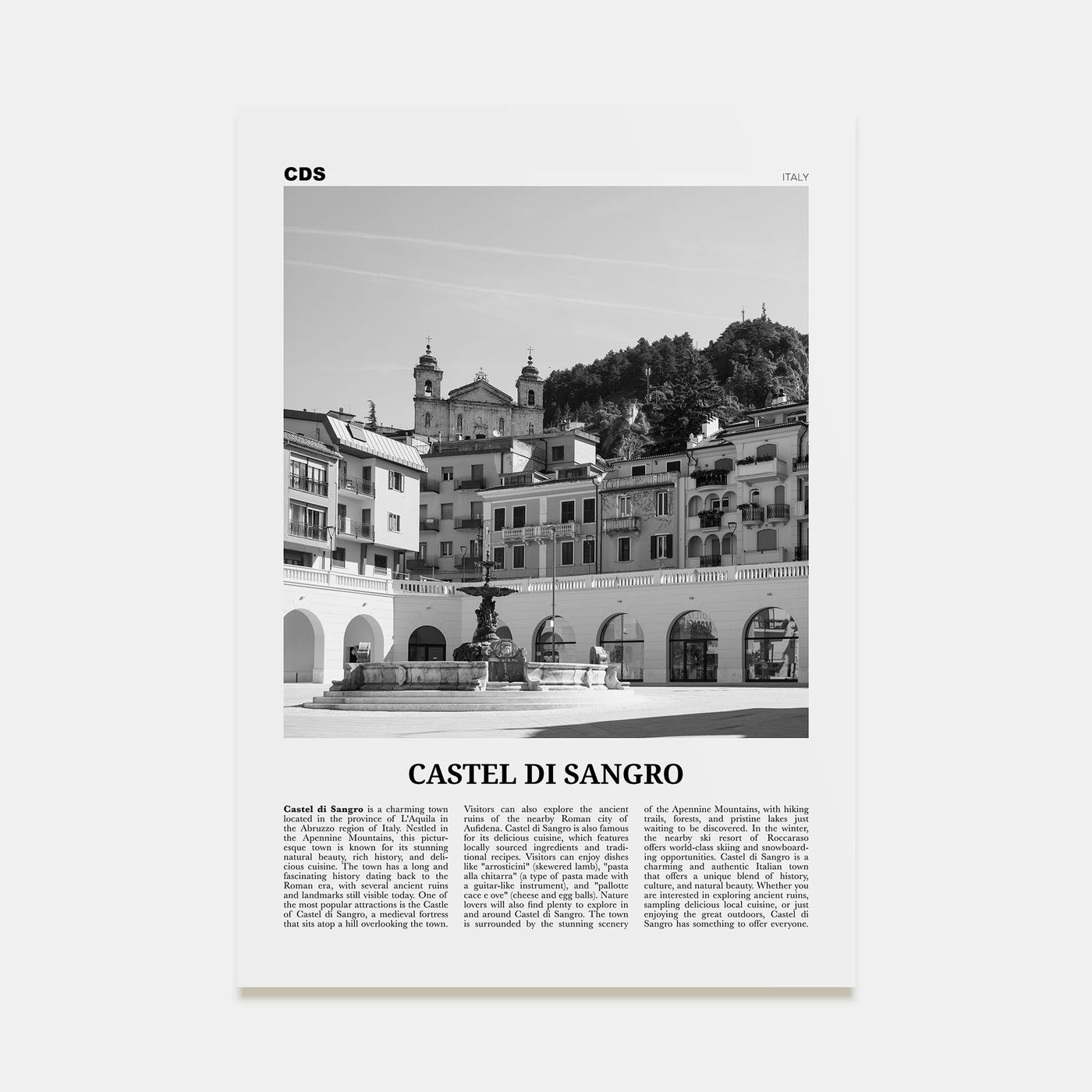 Castel di Sangro Travel B&W Poster