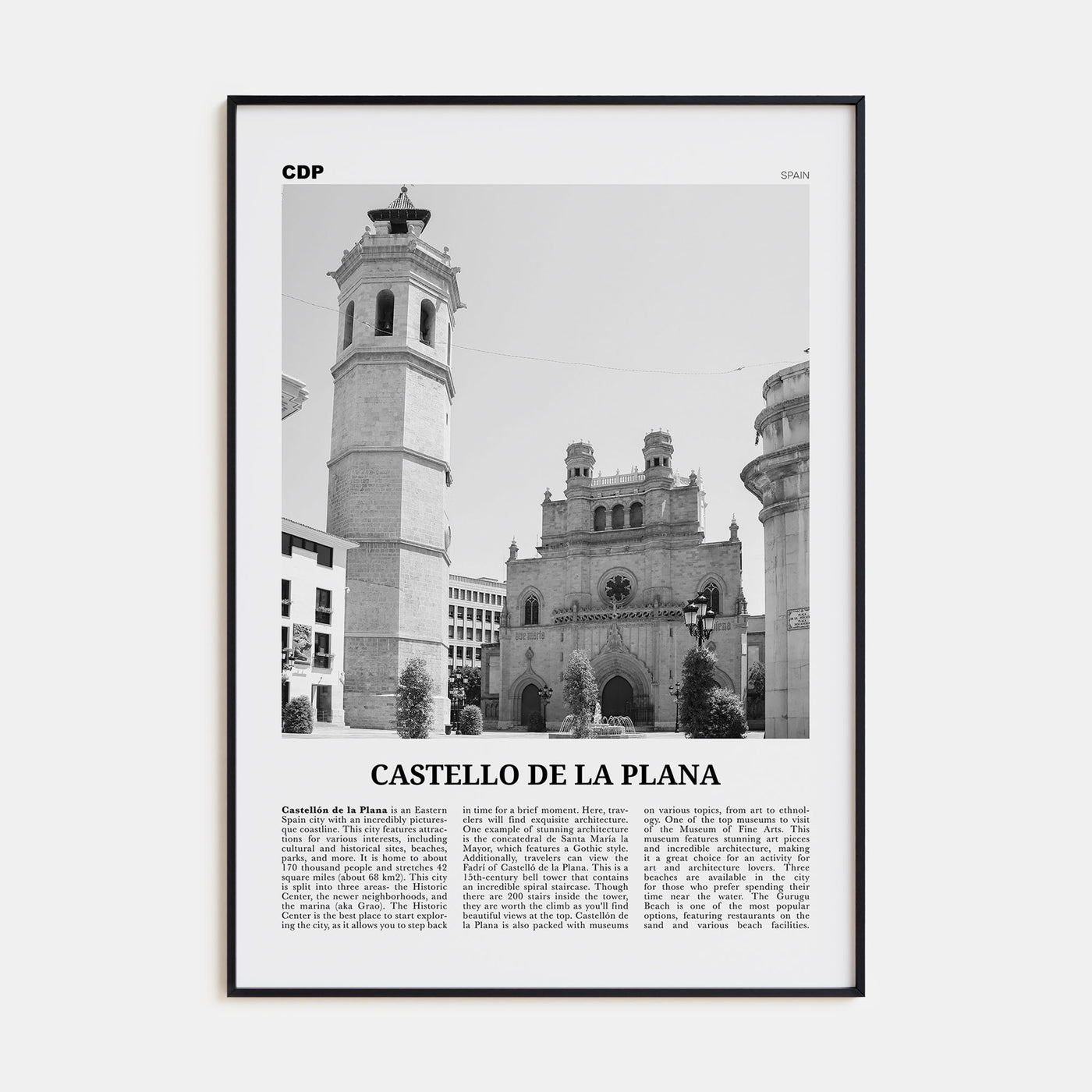 Castello de la Plana Travel B&W Poster
