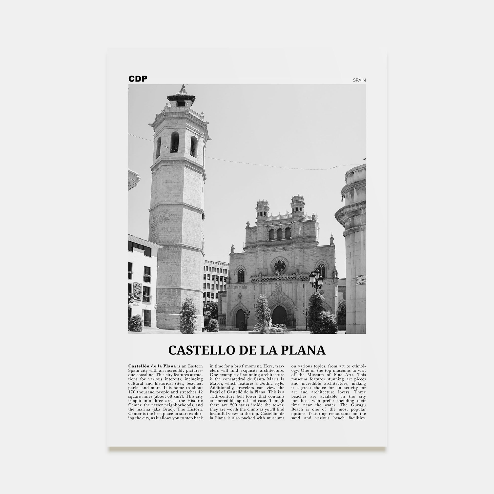 Castello de la Plana Travel B&W Poster