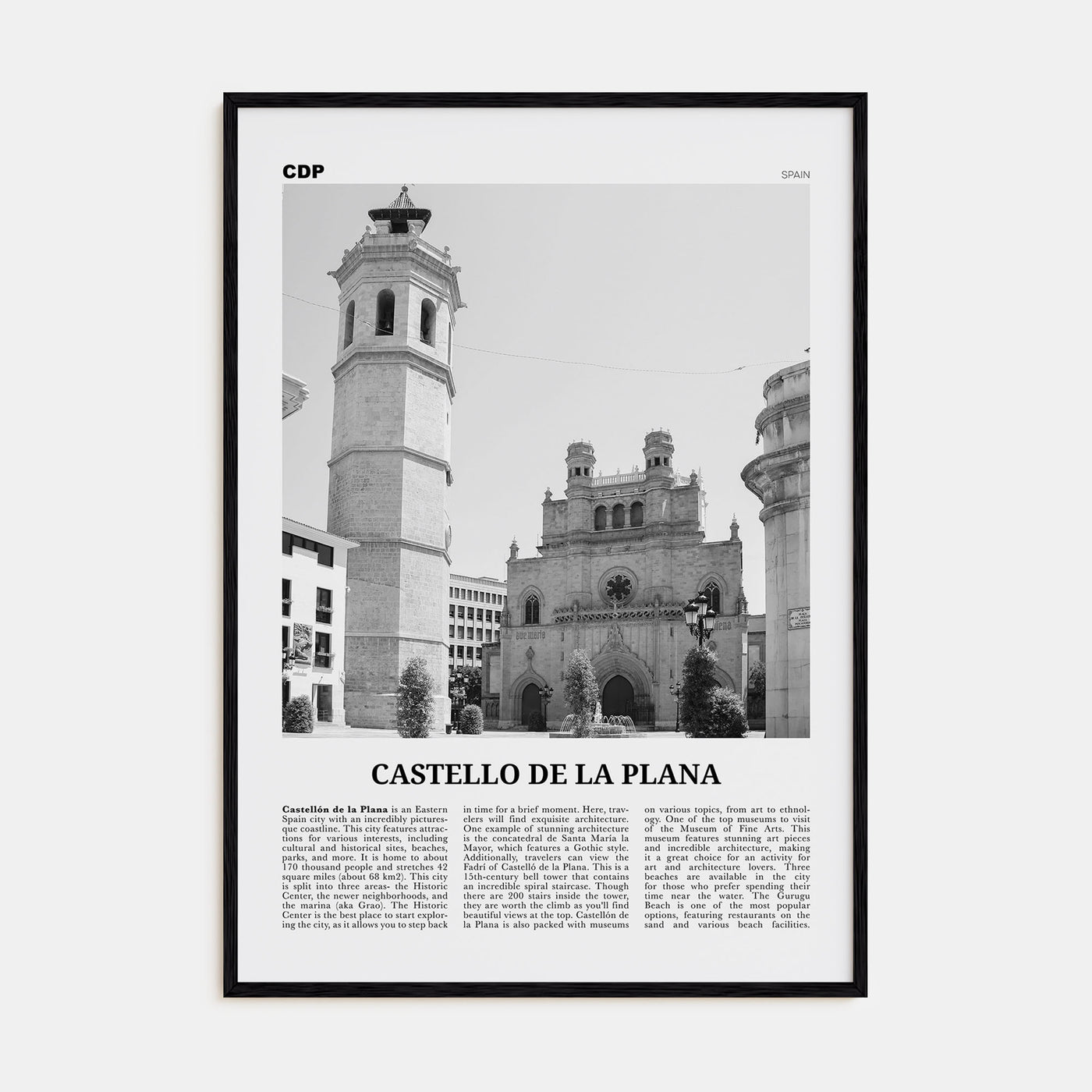 Castello de la Plana Travel B&W Poster