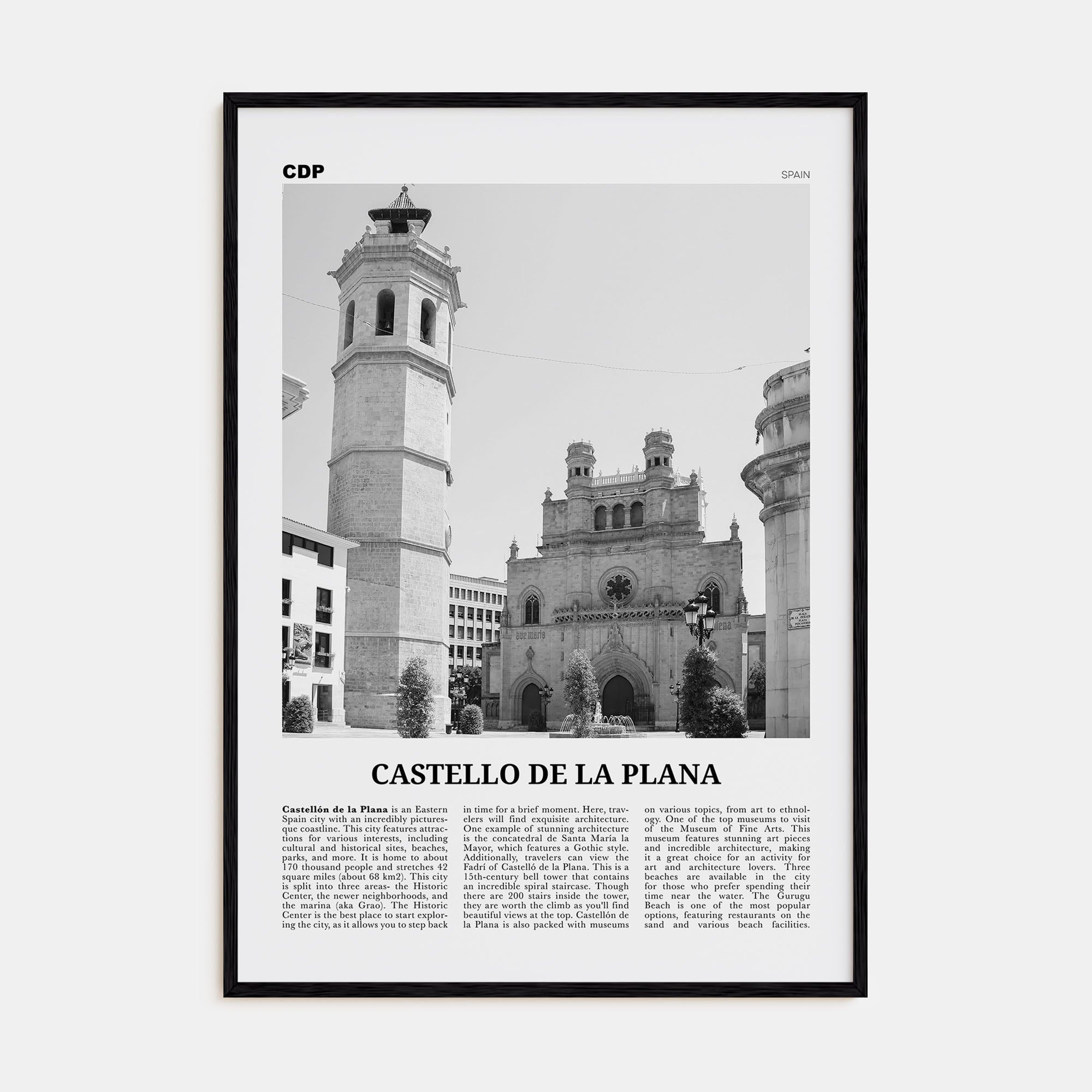 Castello de la Plana Travel B&W Poster