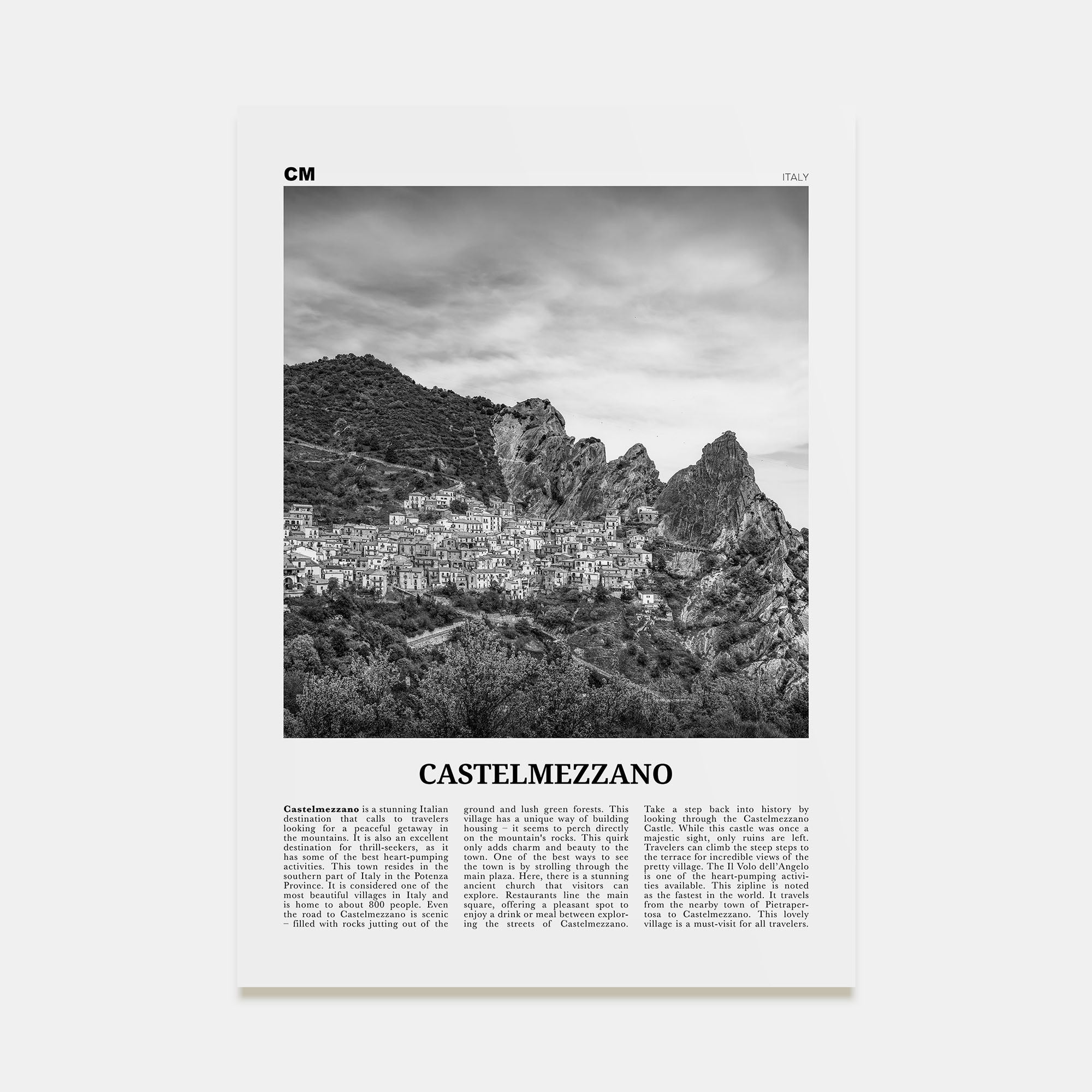 Castelmezzano Travel B&W Poster