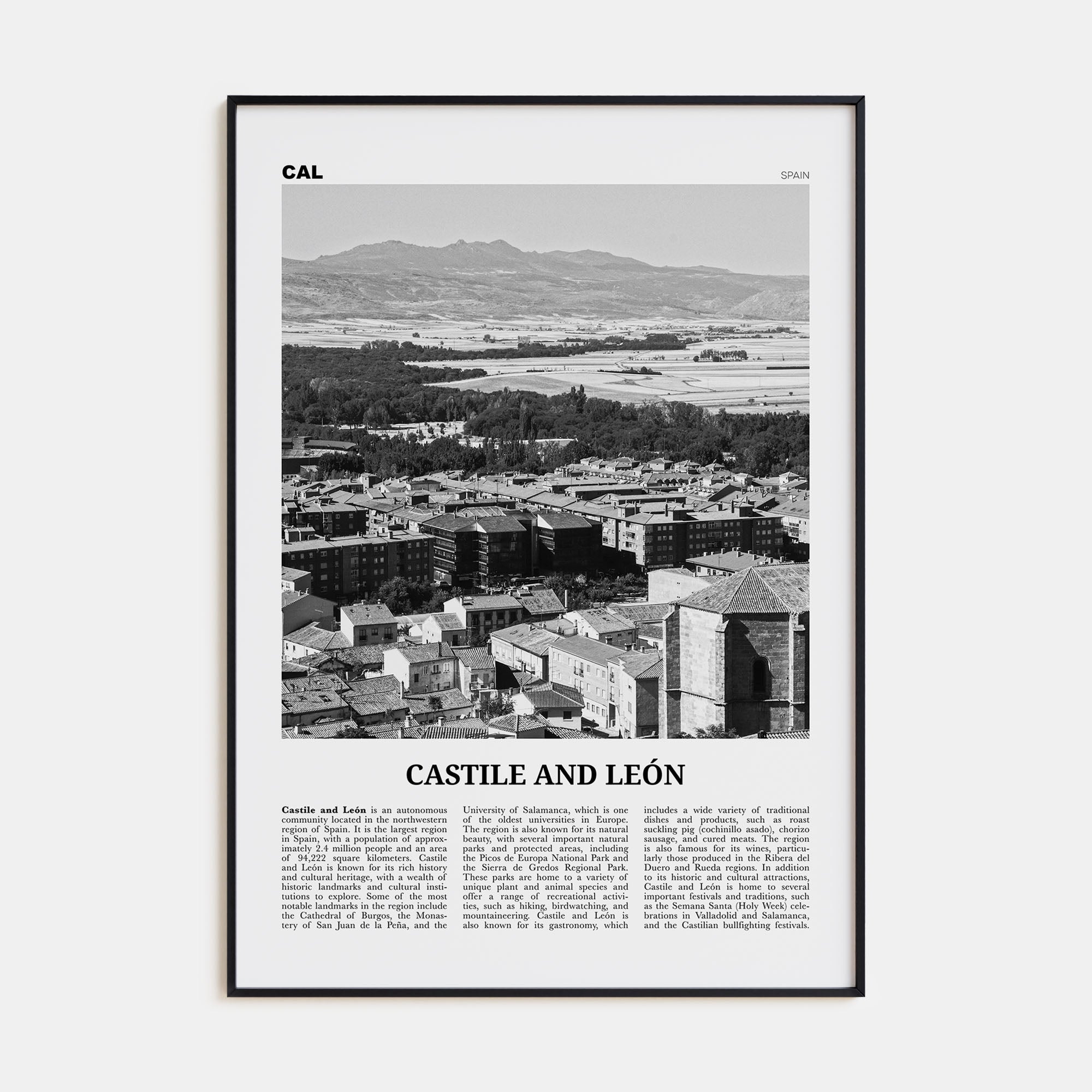 Castile and León Travel B&W Poster