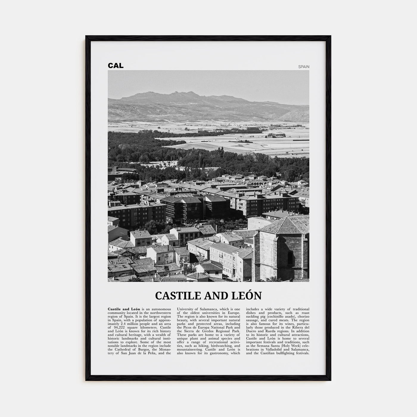 Castile and León Travel B&W Poster