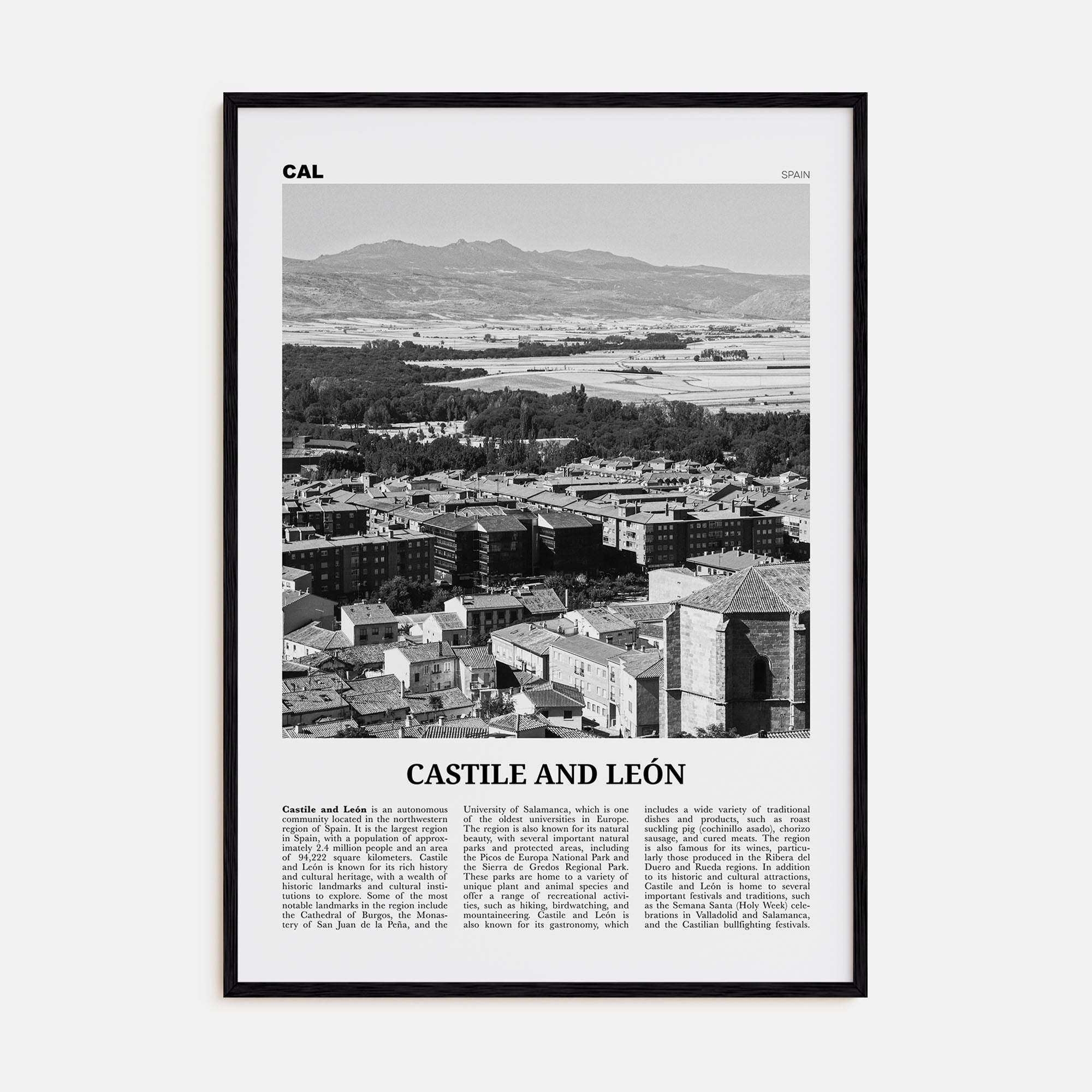 Castile and León Travel B&W Poster