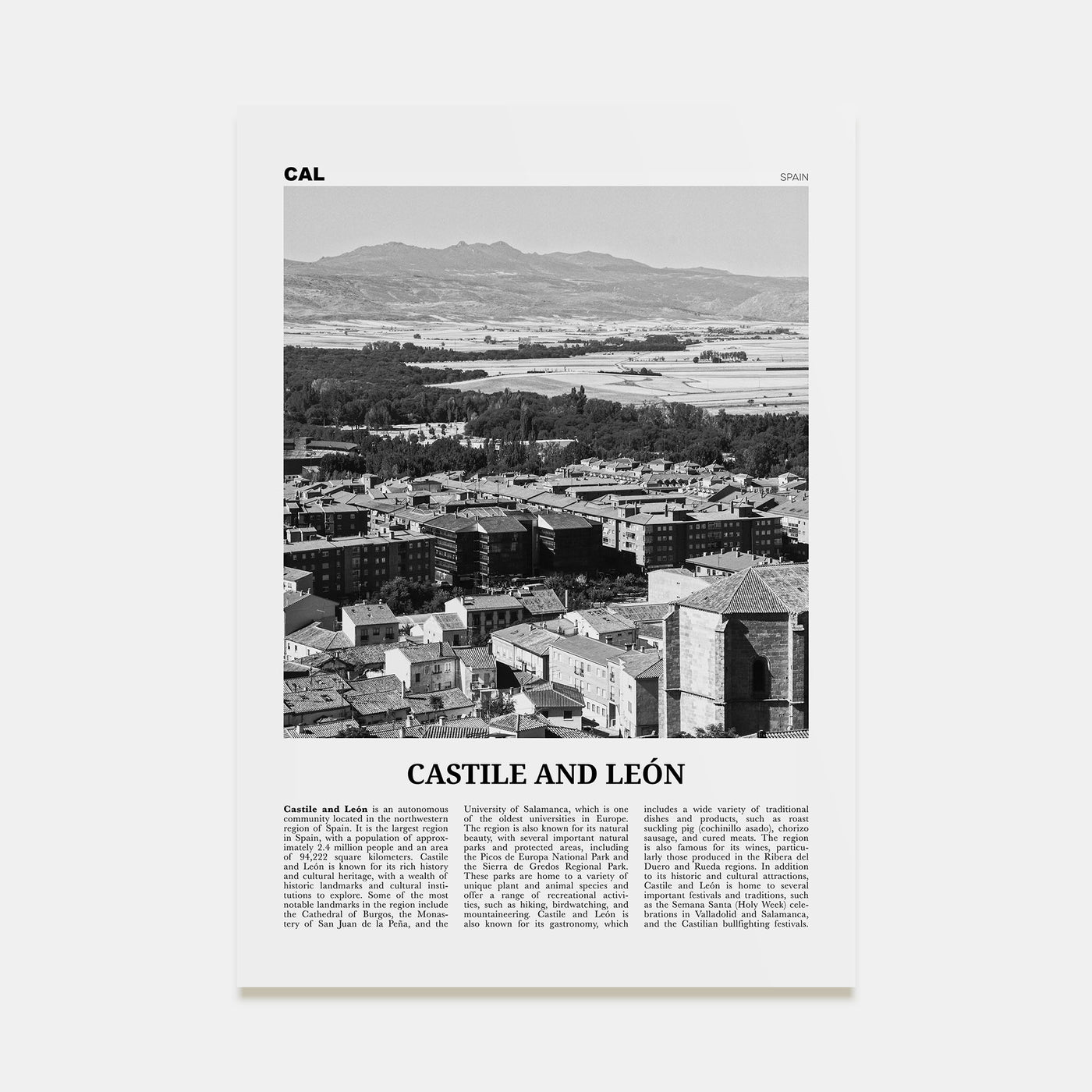 Castile and León Travel B&W Poster