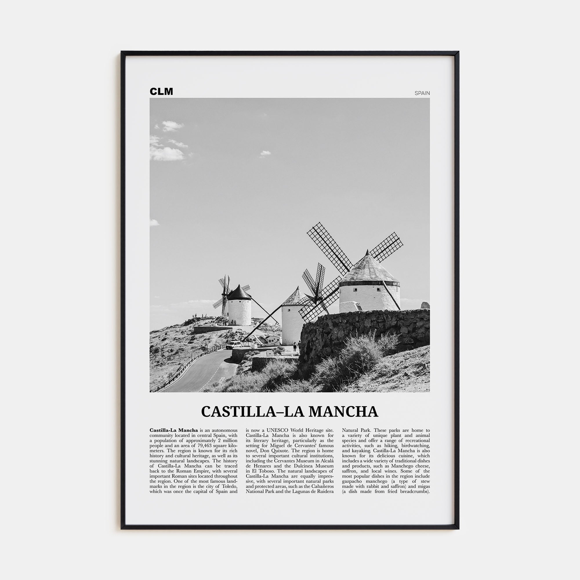 Castilla-La Mancha Travel B&W Poster