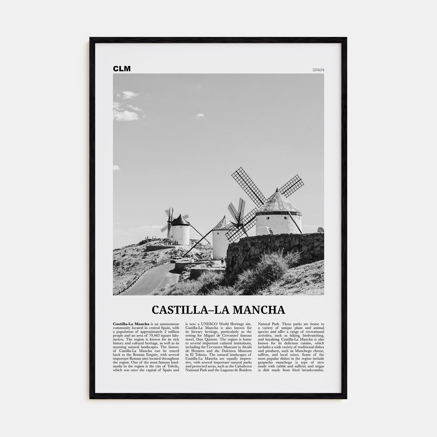 Castilla-La Mancha Travel B&W Poster