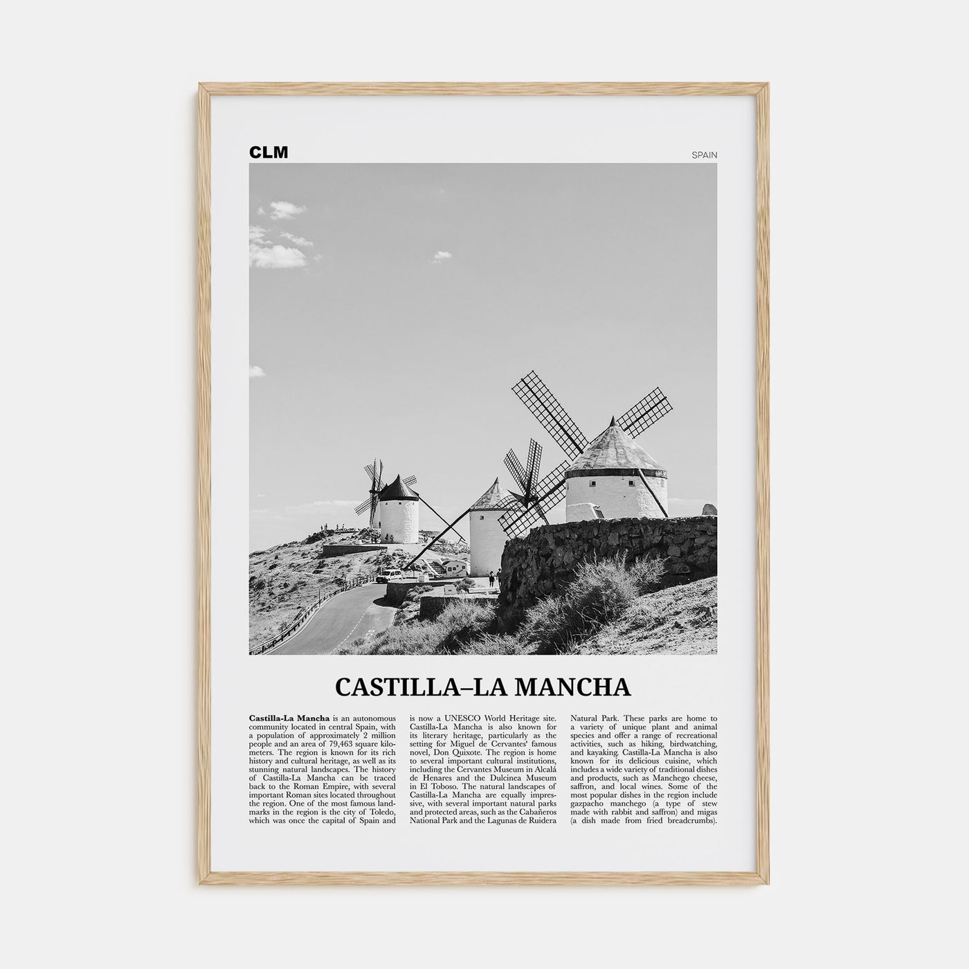 Castilla-La Mancha Travel B&W Poster
