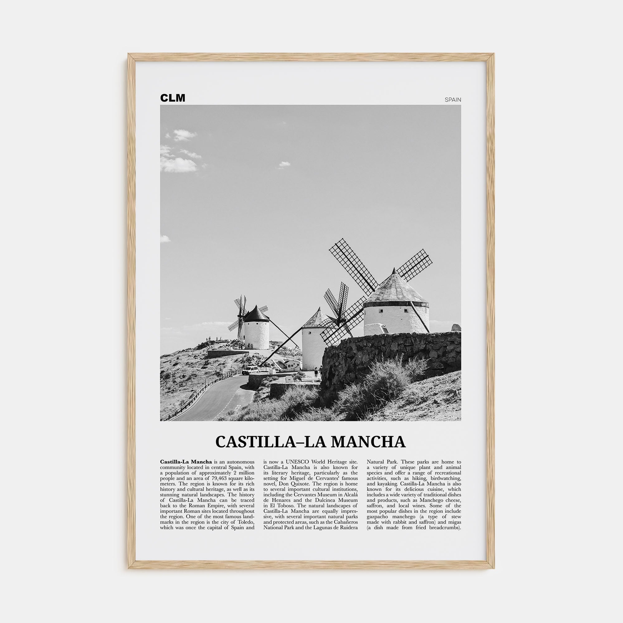 Castilla-La Mancha Travel B&W Poster