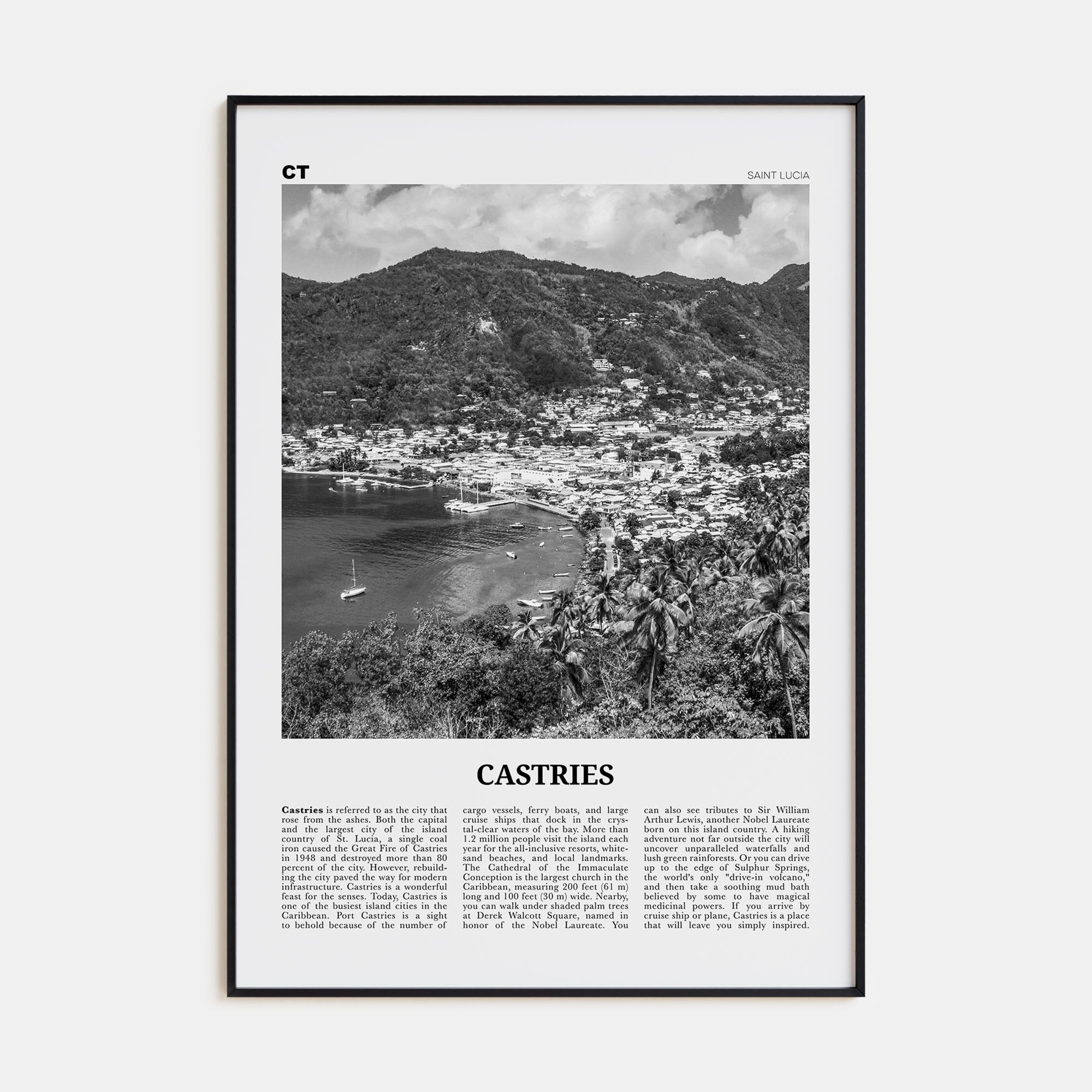 Castries Travel B&W Poster