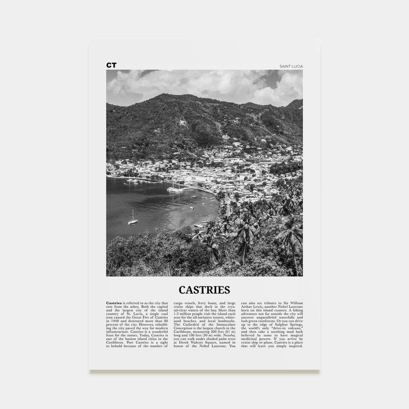 Castries Travel B&W Poster