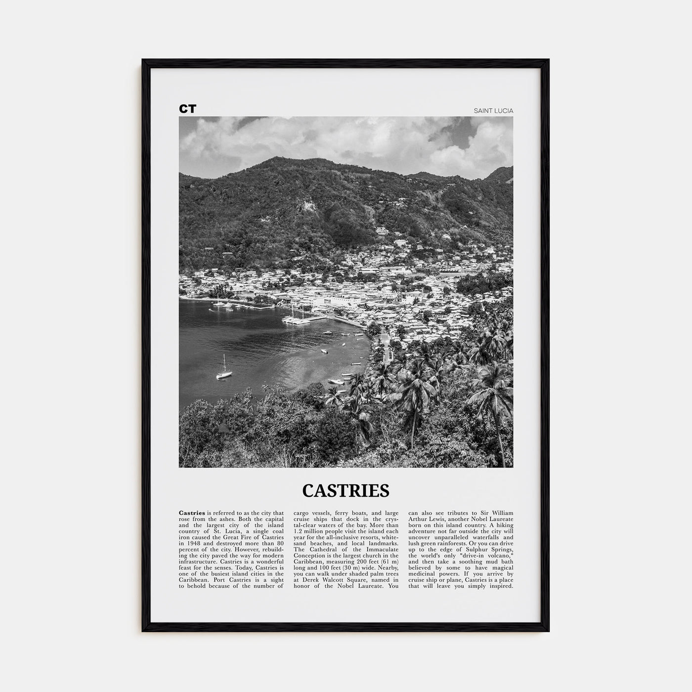 Castries Travel B&W Poster