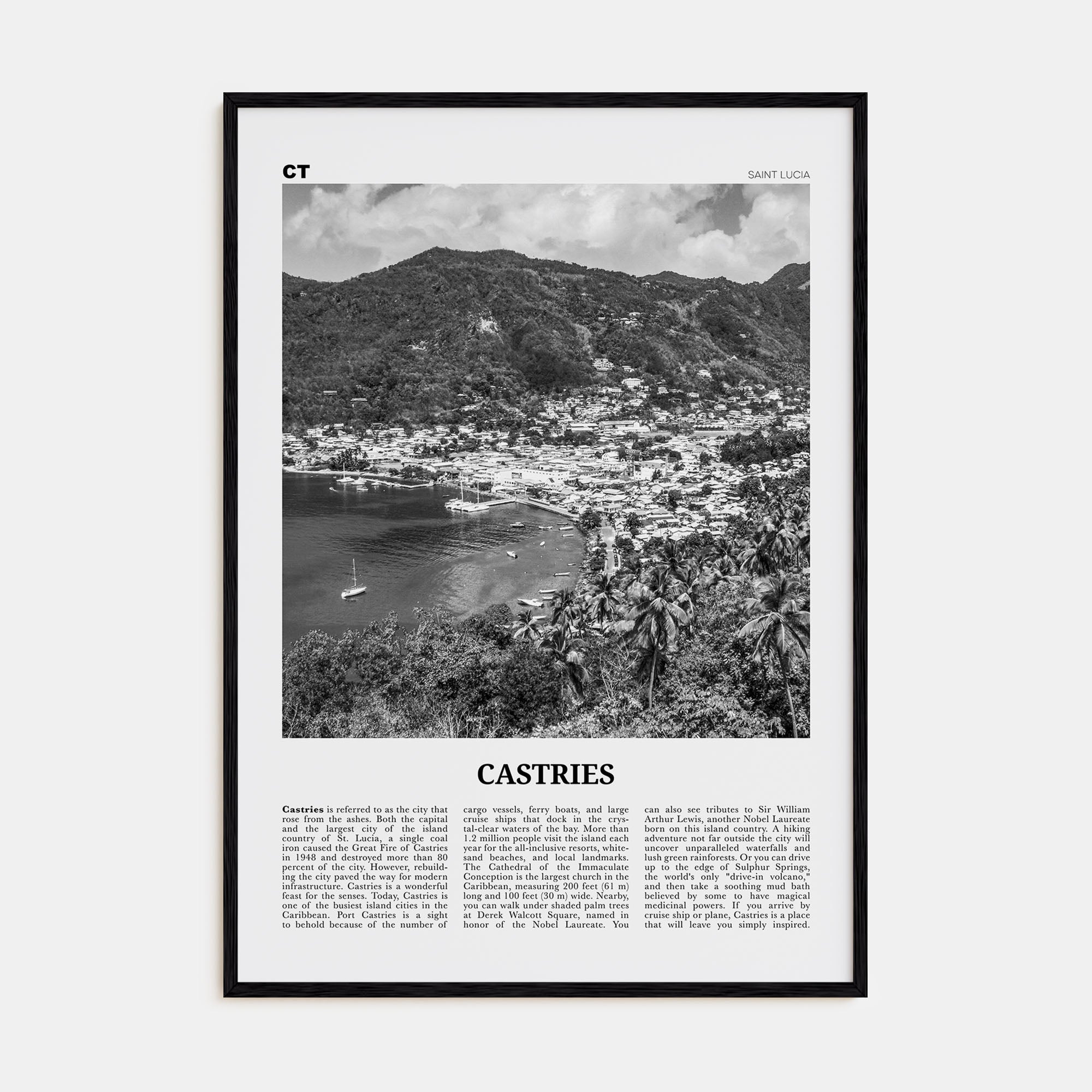 Castries Travel B&W Poster