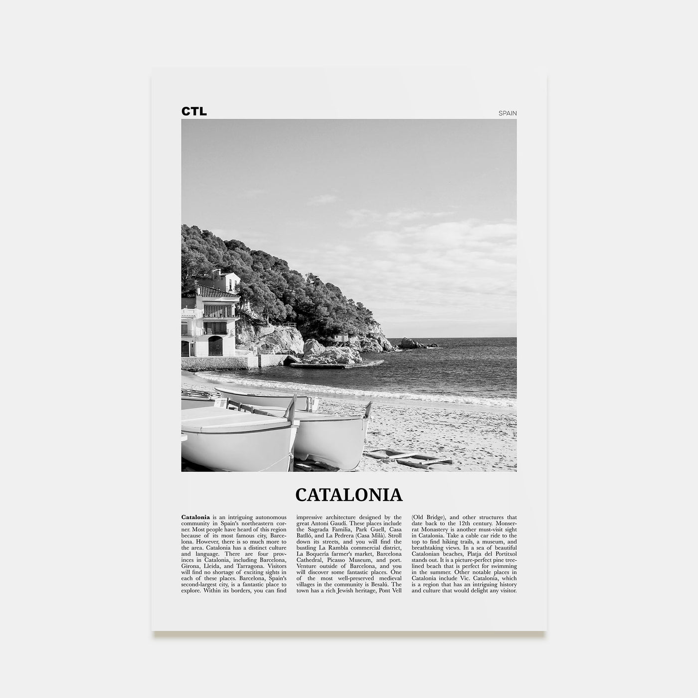 Catalonia Travel B&W Poster