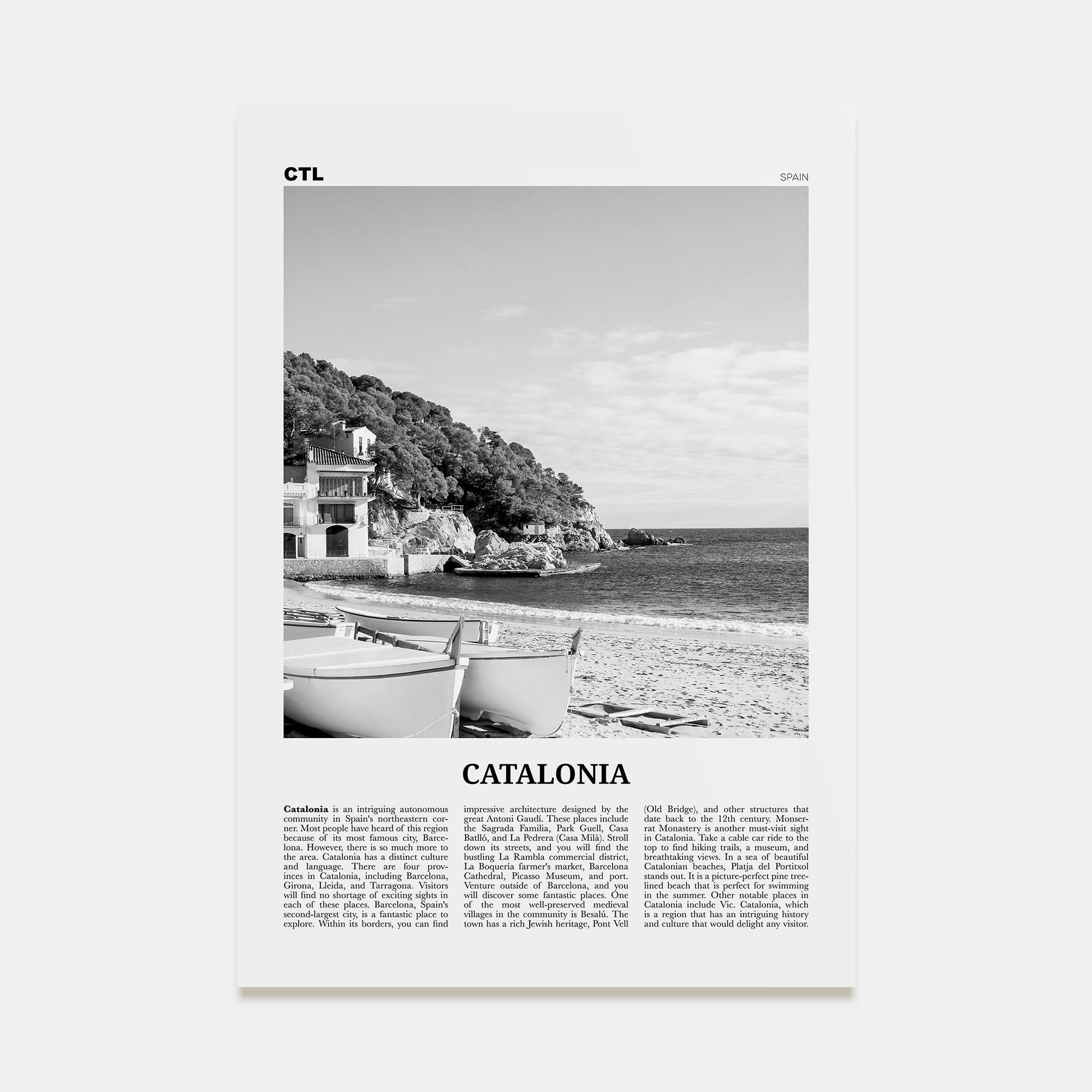 Catalonia Travel B&W Poster