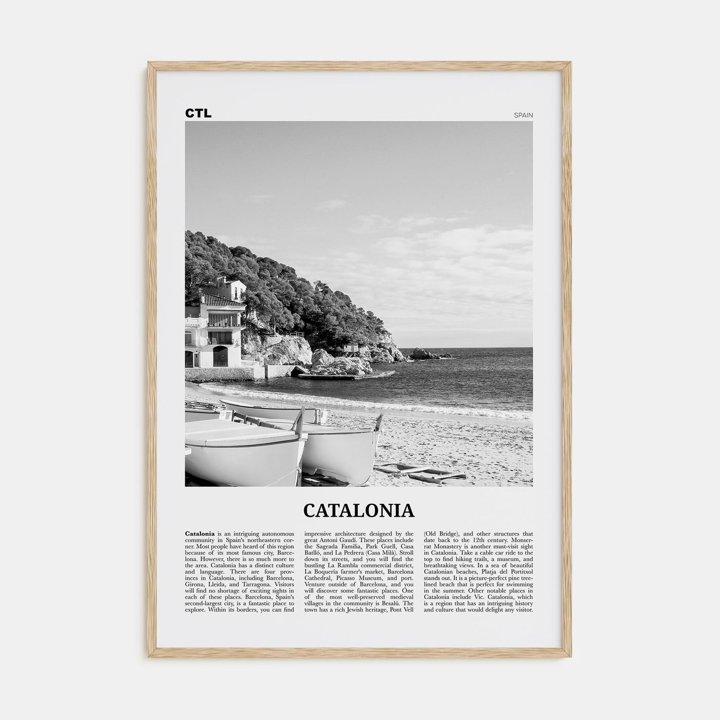 Catalonia Travel B&W Poster