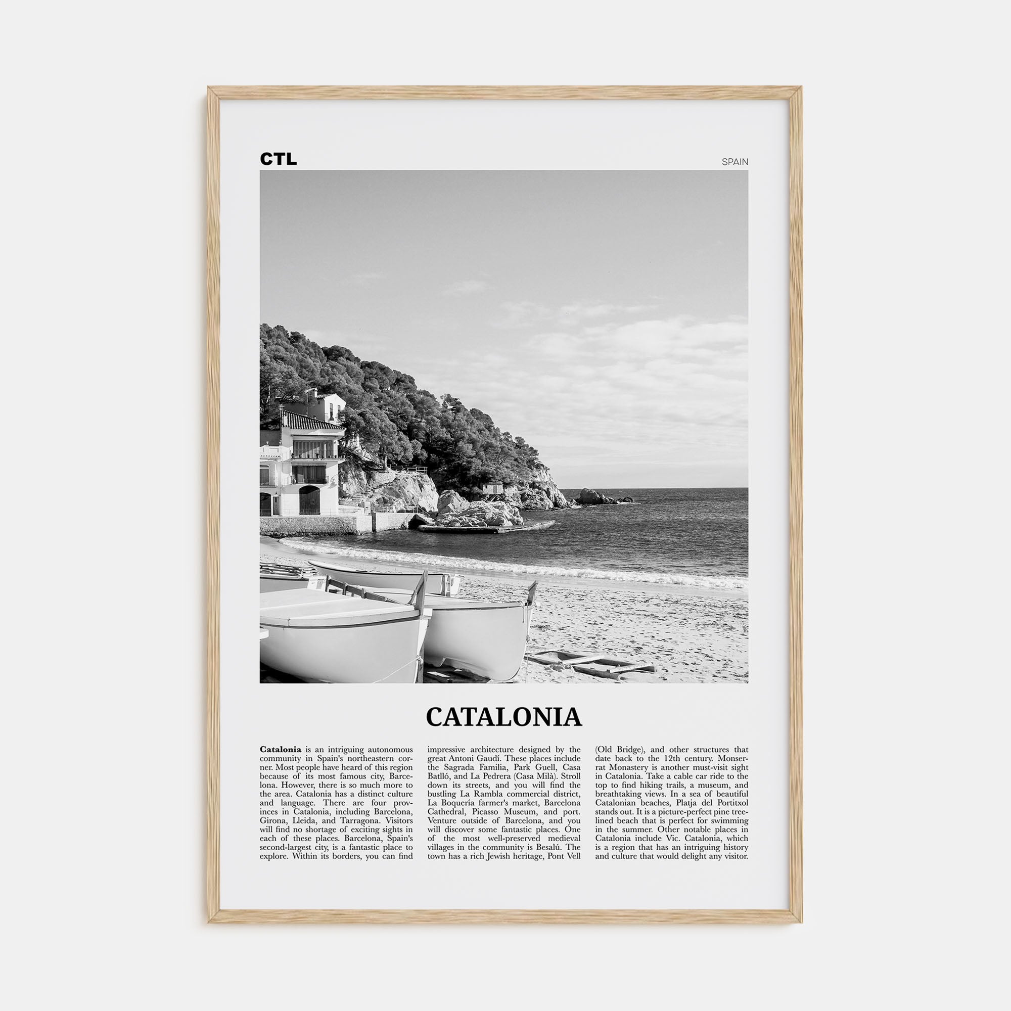 Catalonia Travel B&W Poster