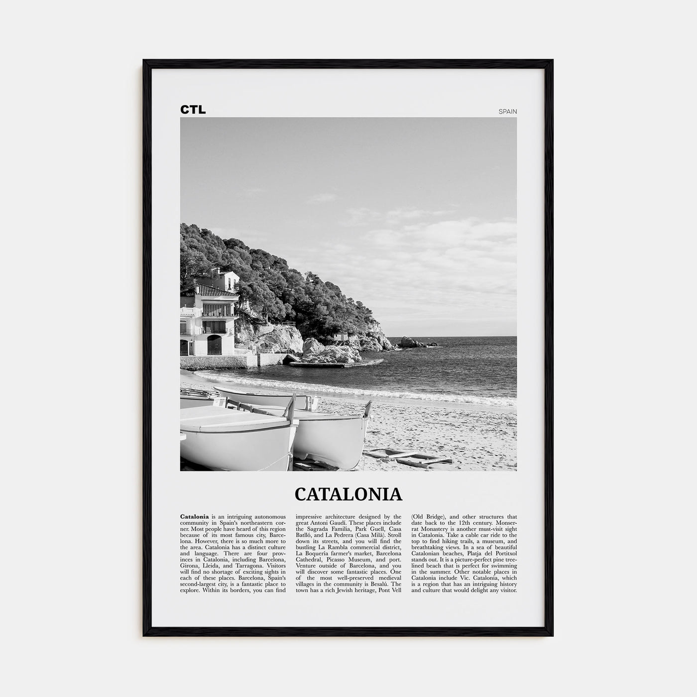 Catalonia Travel B&W Poster