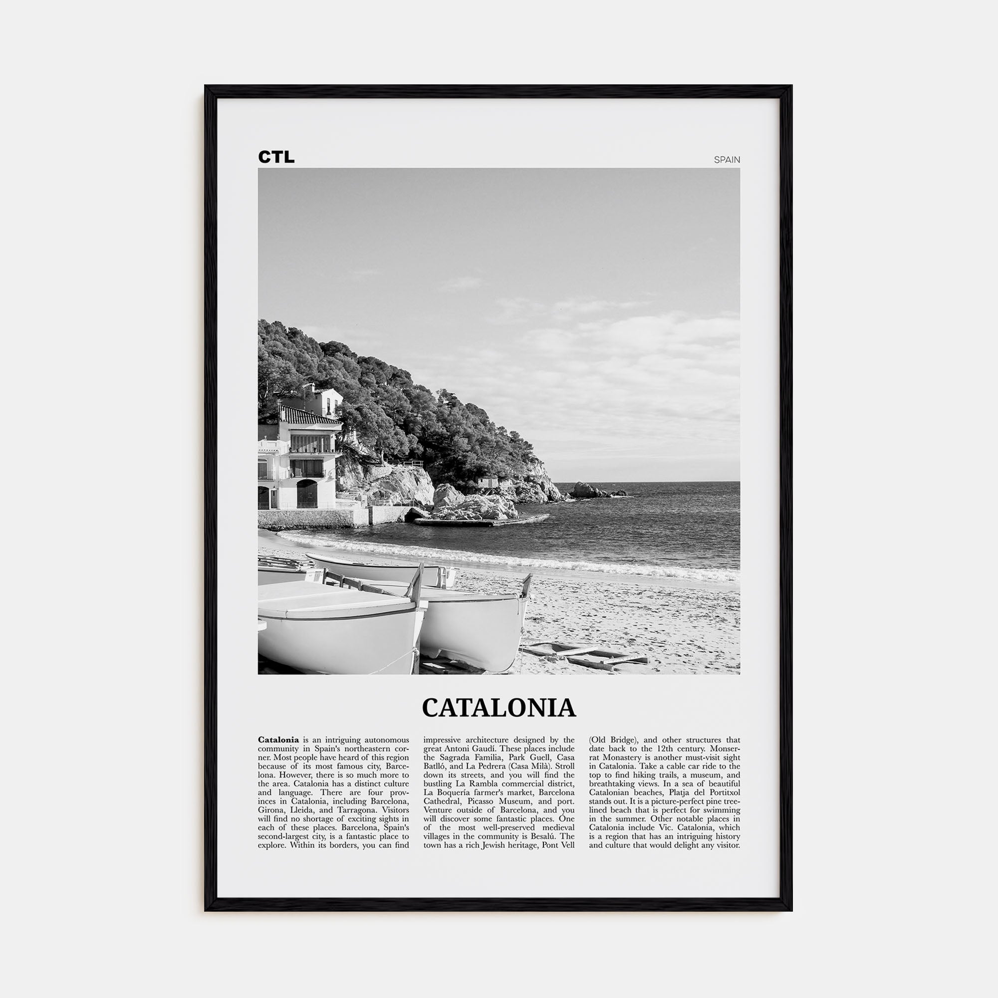 Catalonia Travel B&W Poster
