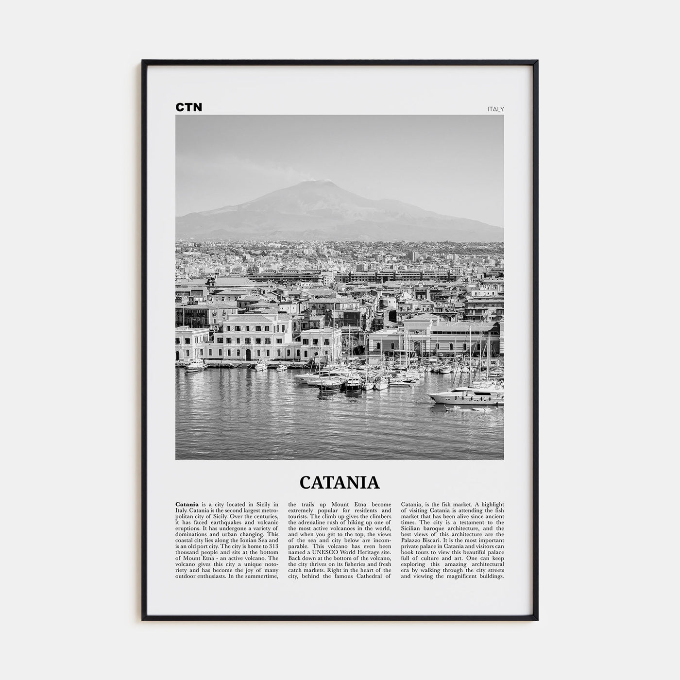 Catania Travel B&W Poster