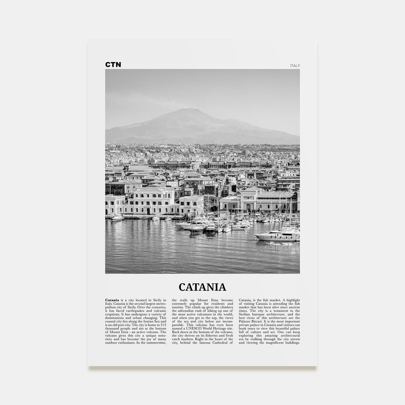 Catania Travel B&W Poster