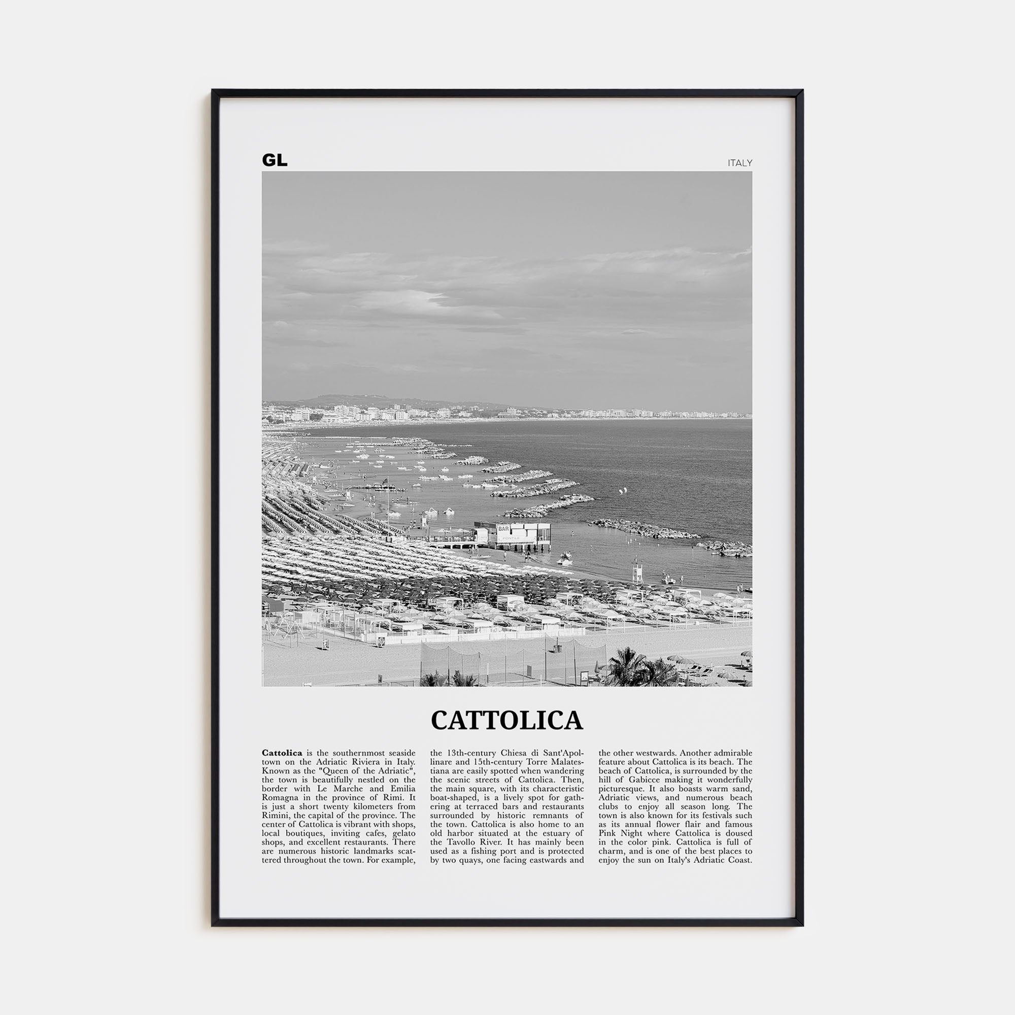 Cattolica Travel B&W Poster