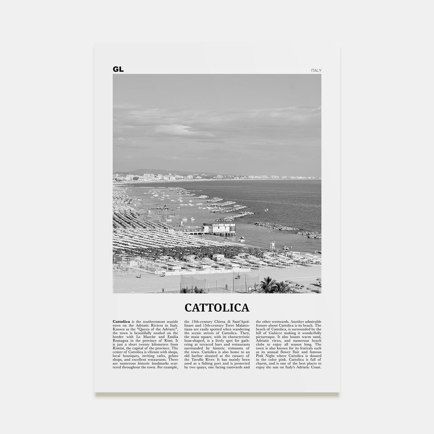 Cattolica Travel B&W Poster