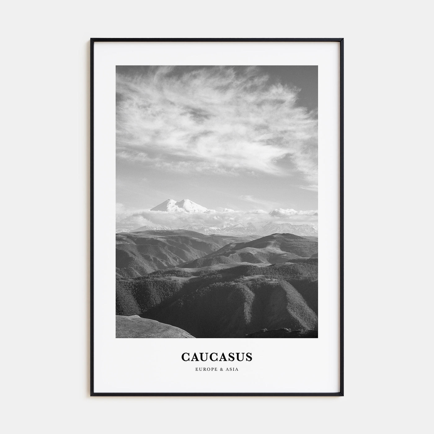 Caucasus Mountains Portrait B&W Poster
