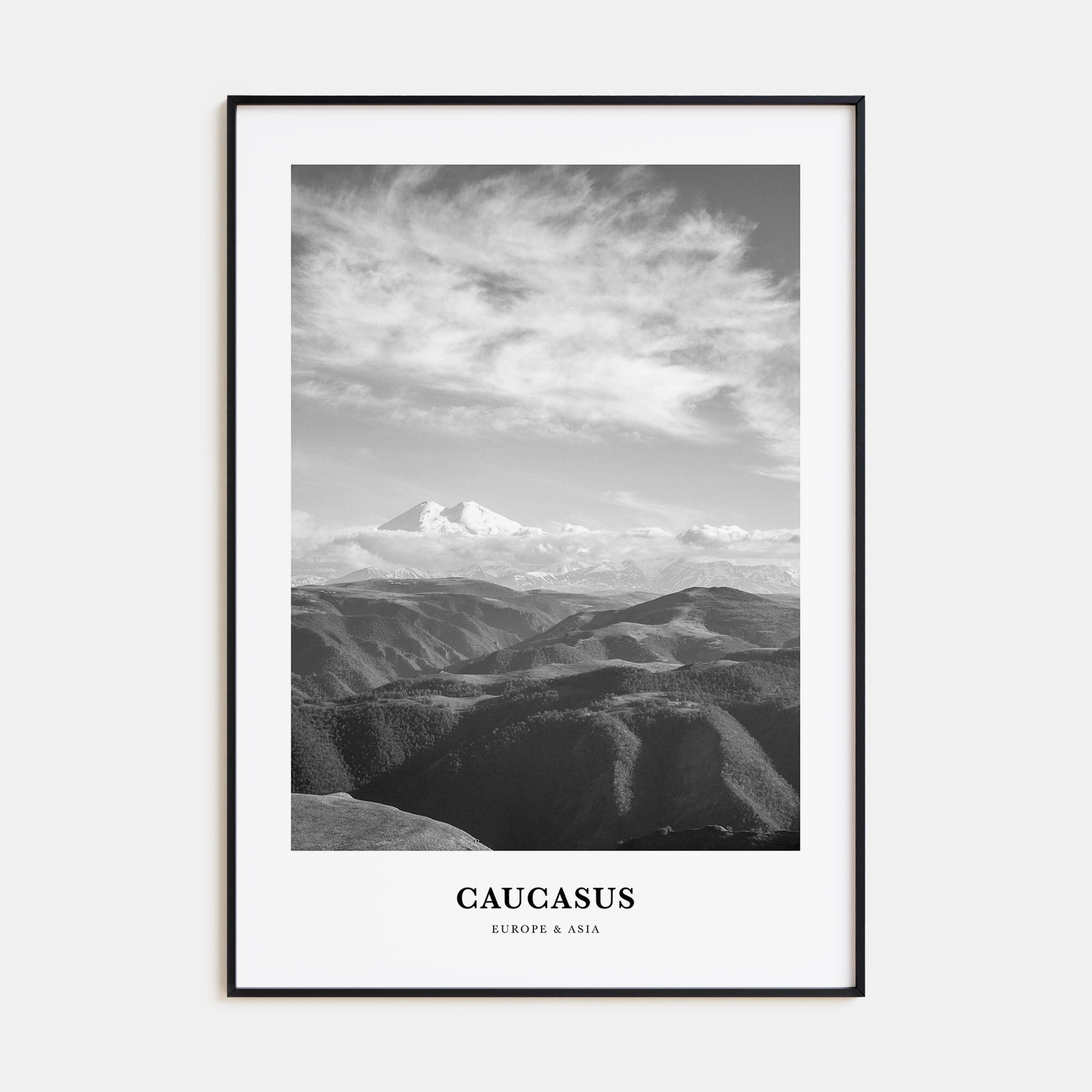 Caucasus Mountains Portrait B&W Poster
